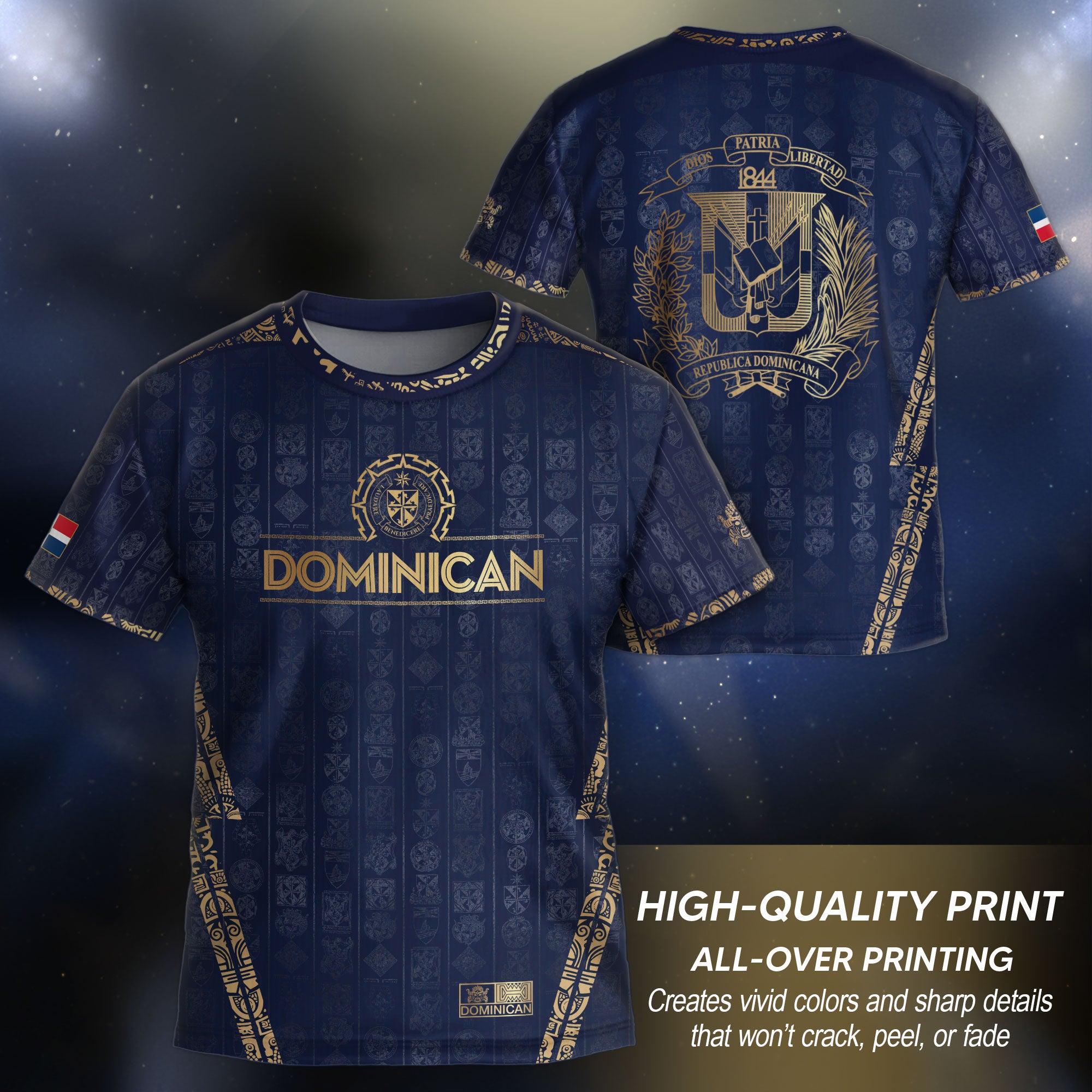Dominican Republic Kids Youth Orgullo Dominicano Navy Gold Patchwork Soccer Jersey