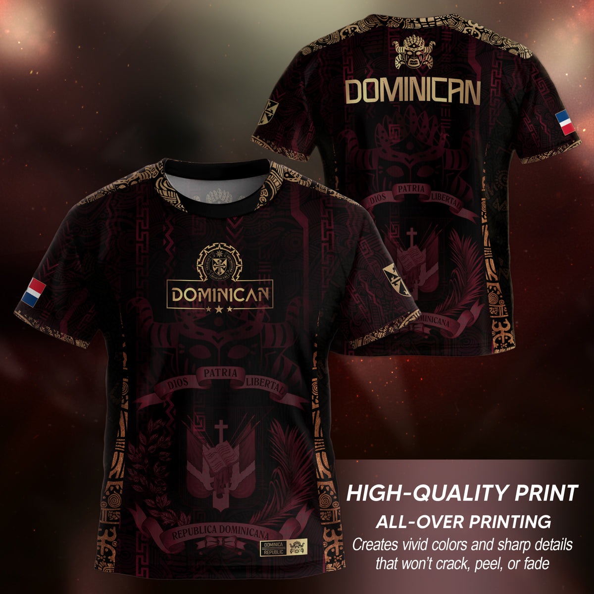 Dominican Republic Kids Youth Orgullo Dominicano Dark Maroon Mask Soccer Jersey