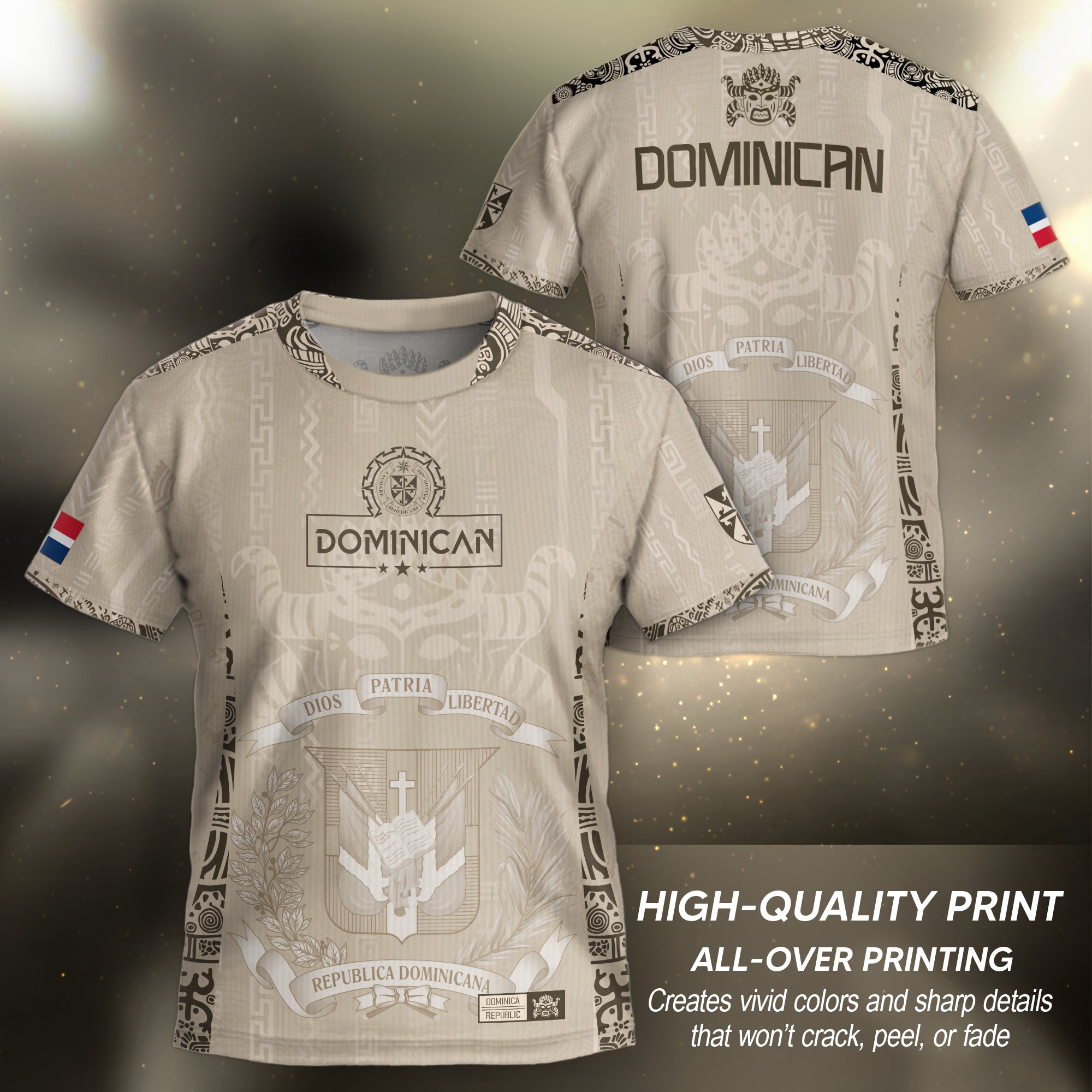 Dominican Republic Kids Youth Orgullo Dominicano Beige Tan Mask Soccer Jersey