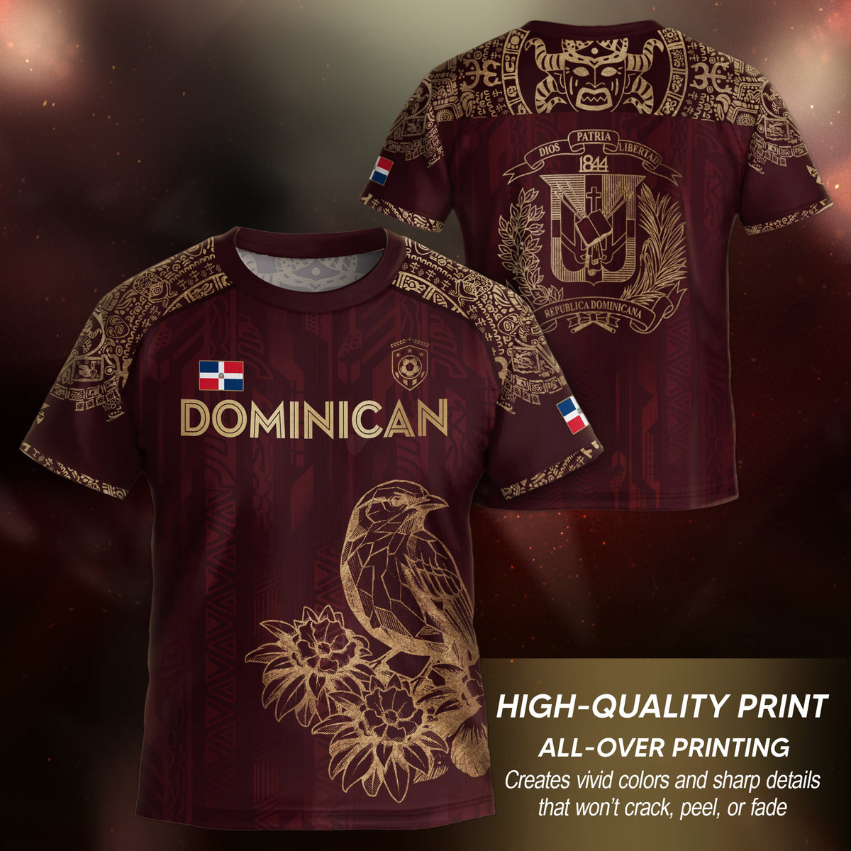 Dominican Republic Kids Youth Orgullo Dominicano Maroon Gold Cigua Palmera Soccer Jersey