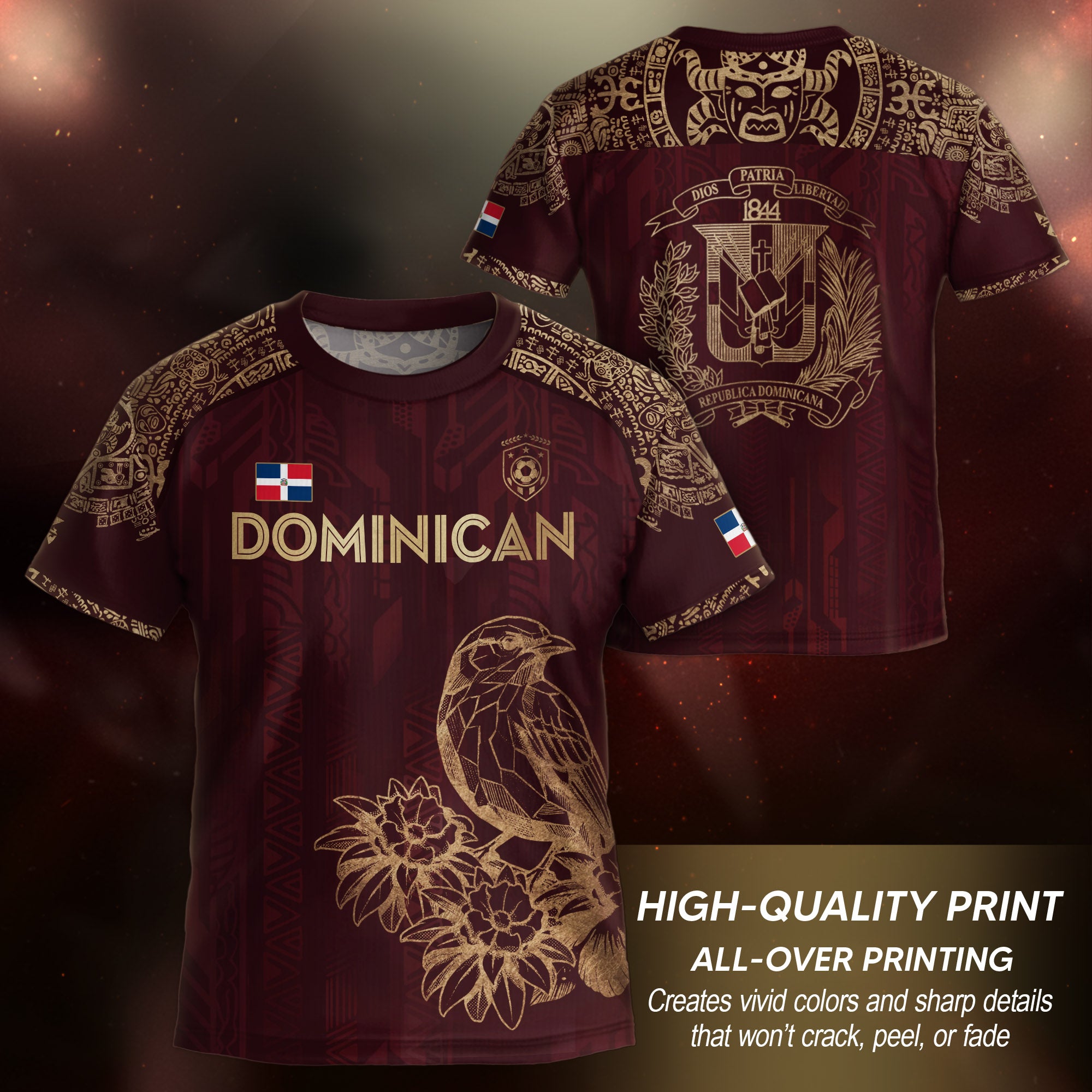 Dominican Republic Kids Youth Orgullo Dominicano Maroon Gold Cigua Palmera Soccer Jersey