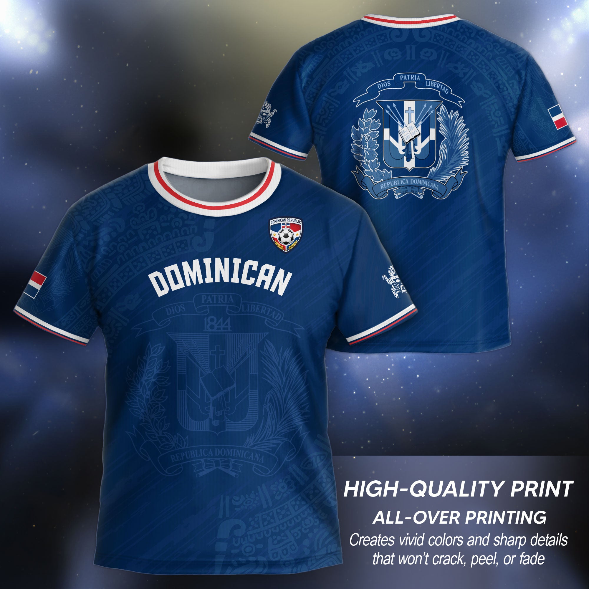 Dominican Cultural Heritage Kids Soccer Jersey Navy, National Pride Collection