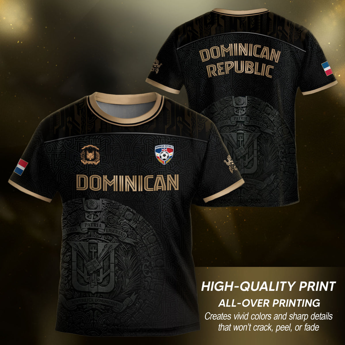 Dominican Heritage Youth Soccer Jersey Black Gold Pride Edition