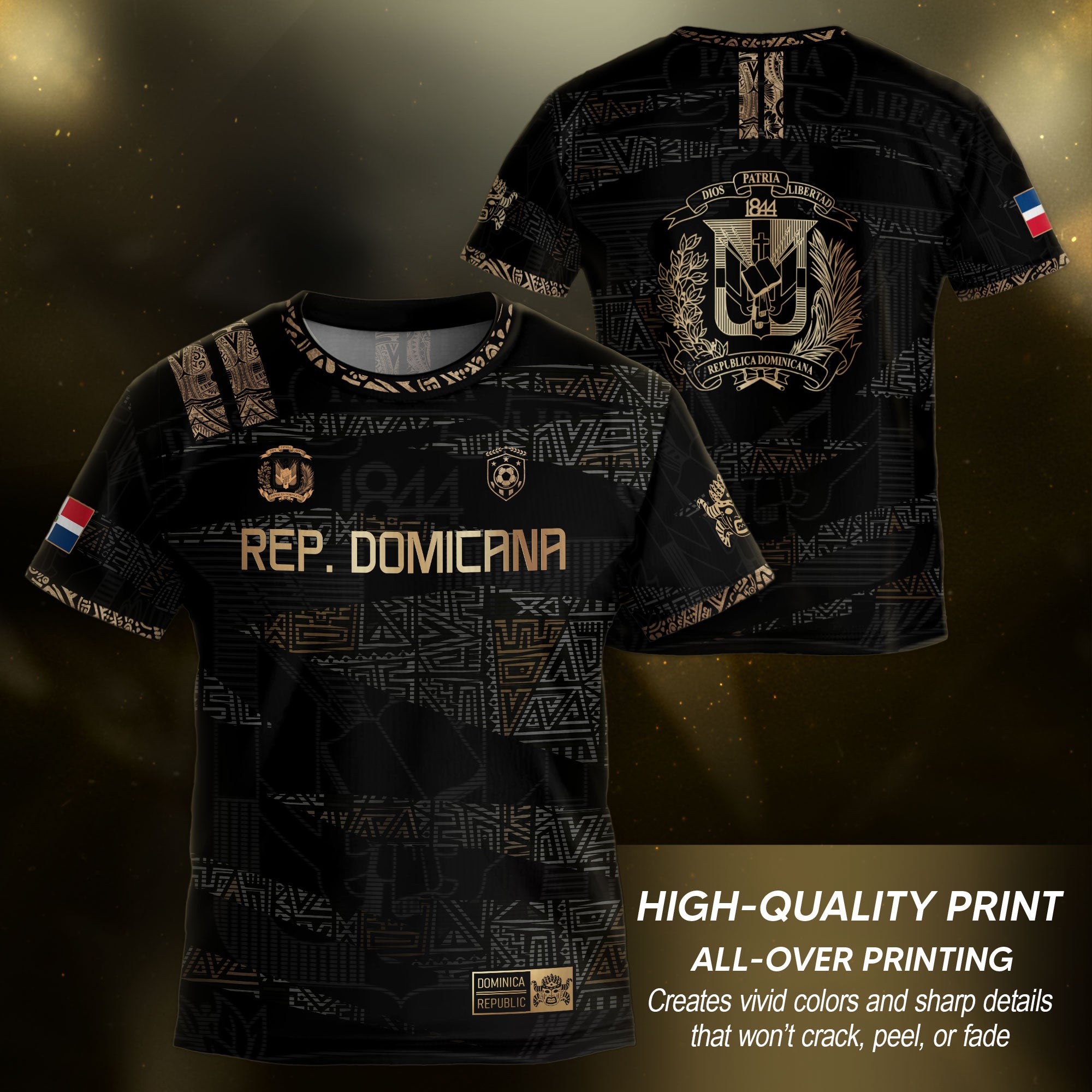 Dominican Pride Kids Soccer Jersey Black Gold Cultural Edition