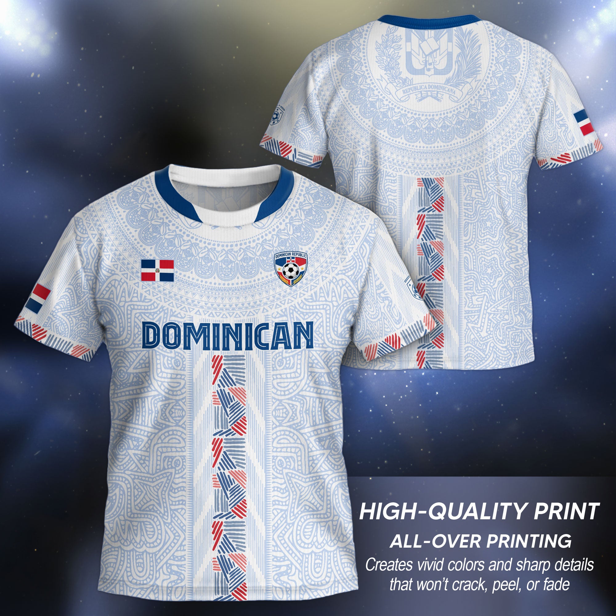 Dominican Cultural Kids Soccer Jersey White National Pride Style