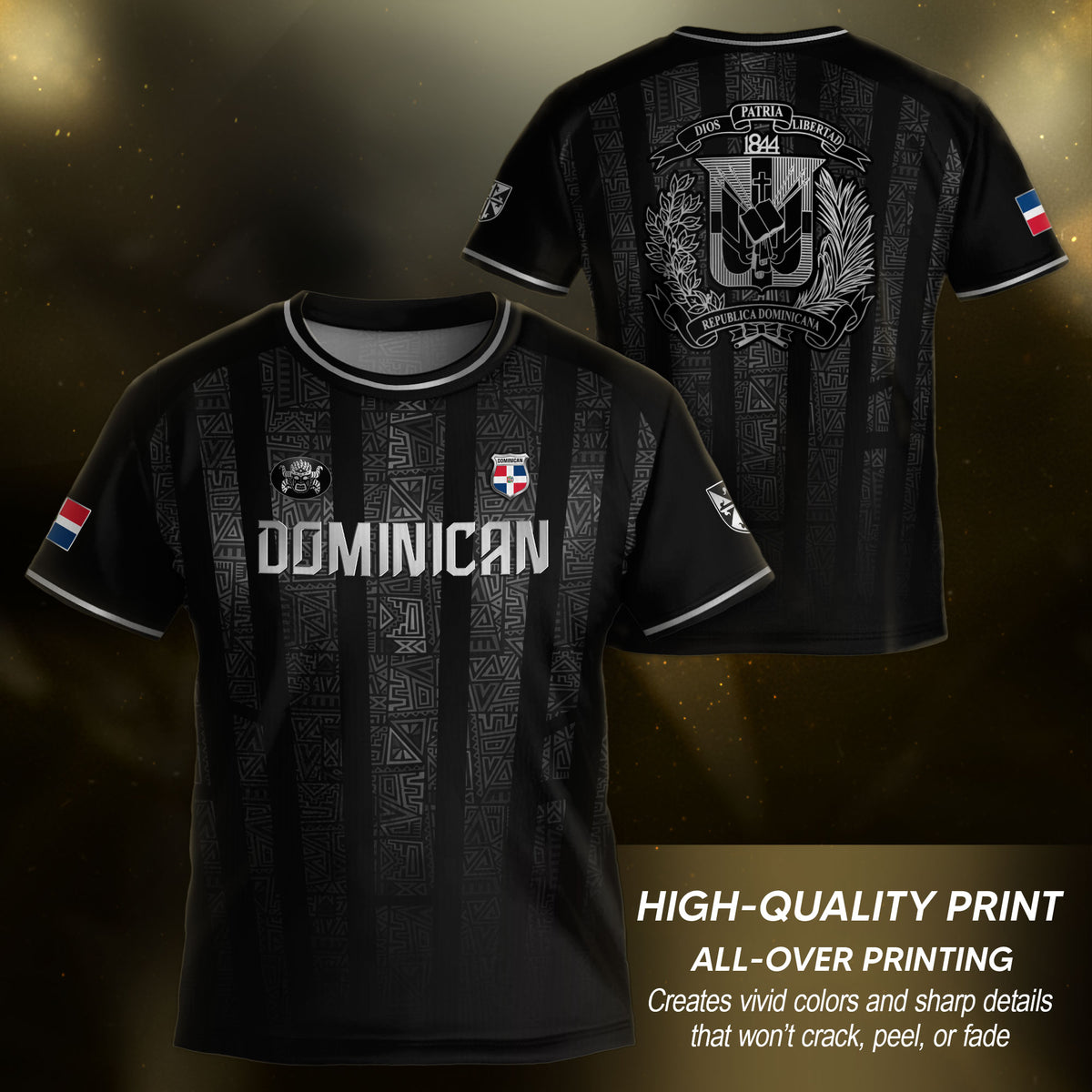 Dominican Heritage Youth Soccer Jersey Black Silver Pride Collection