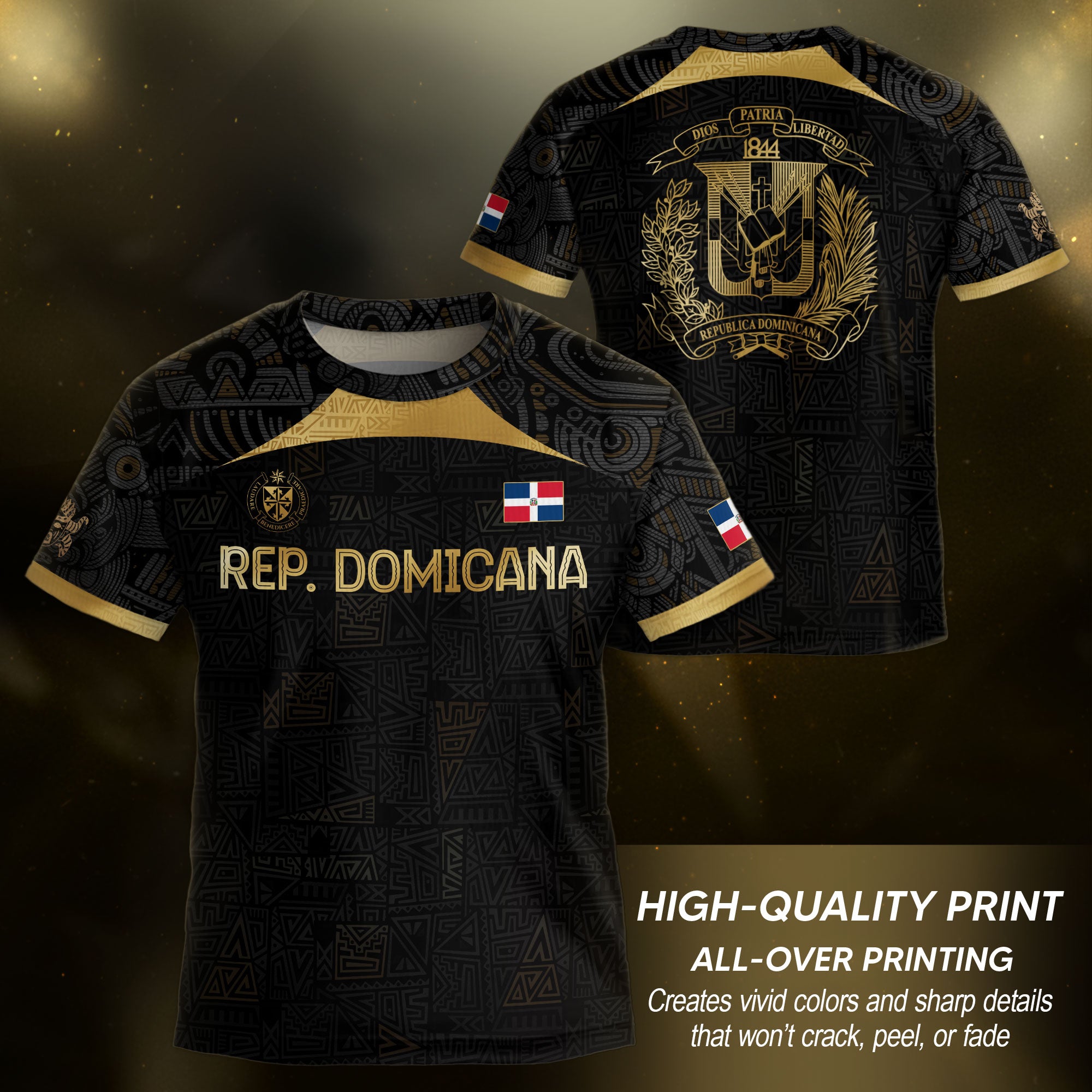 Dominican Republic Kids Soccer Jersey Black Gold Cultural Pride Edition