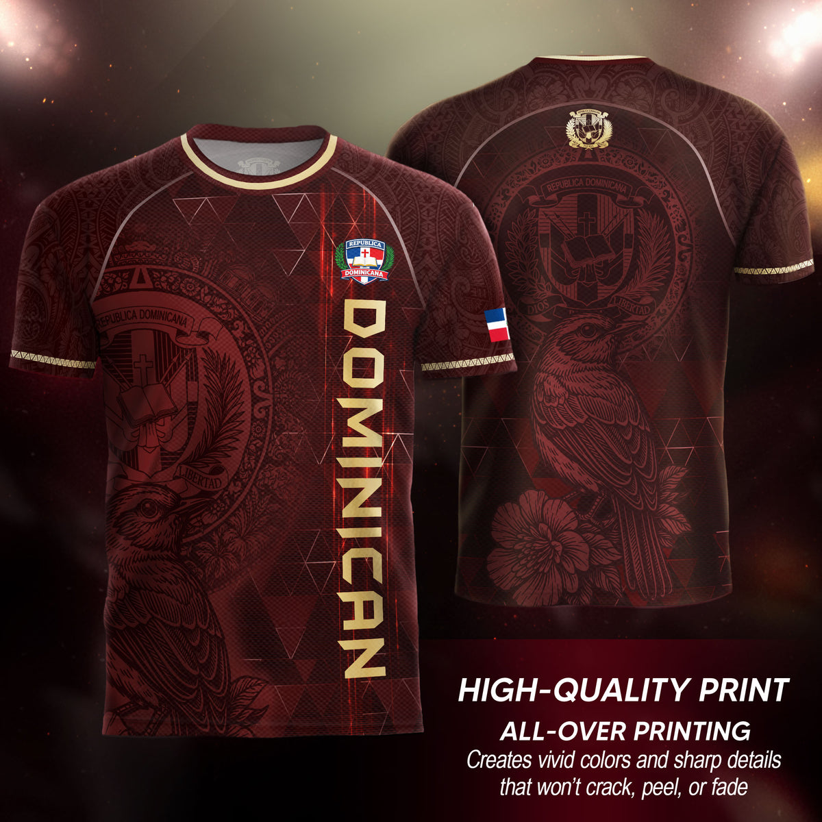 Dominican Heritage Soccer Jersey Maroon Gold, Cultural Pride & Identity Collection