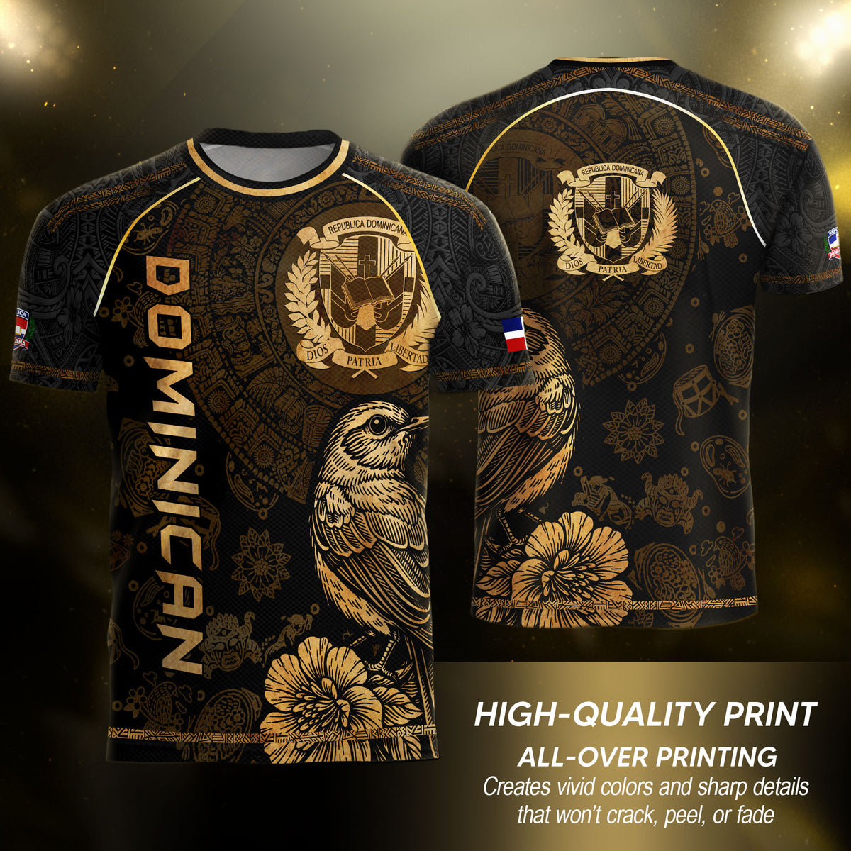 Dominican National Pride Soccer Jersey Black Gold, Heritage-Inspired Apparel