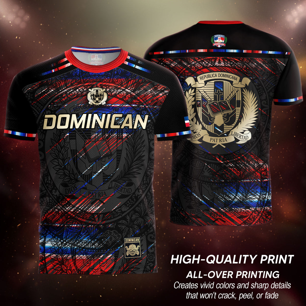 Dominican Heritage Pride Soccer Jersey Black Red Navy, Cultural Unity Collection