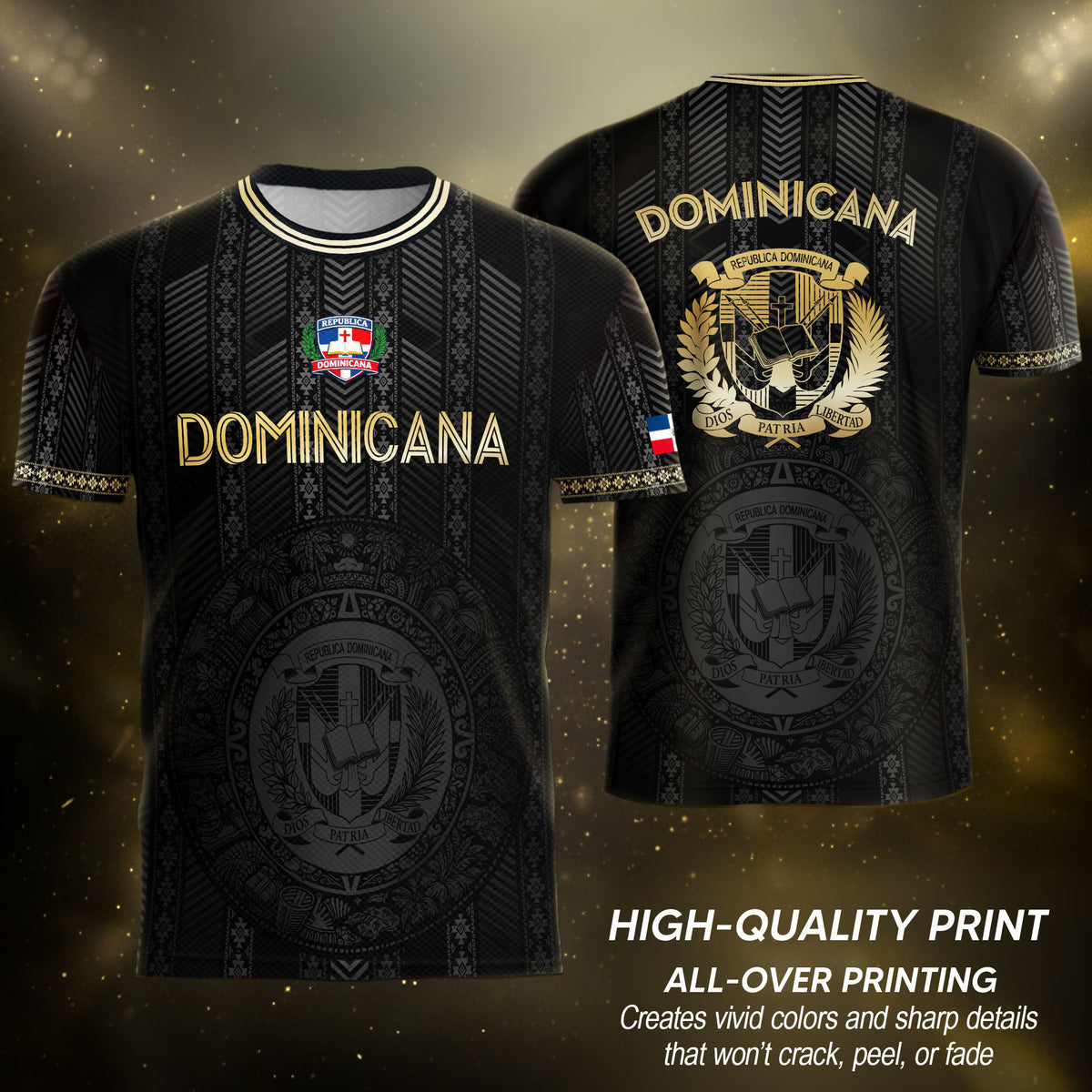 Dominican Heritage Football Jersey Black Gold, Cultural Identity & National Pride Shirt