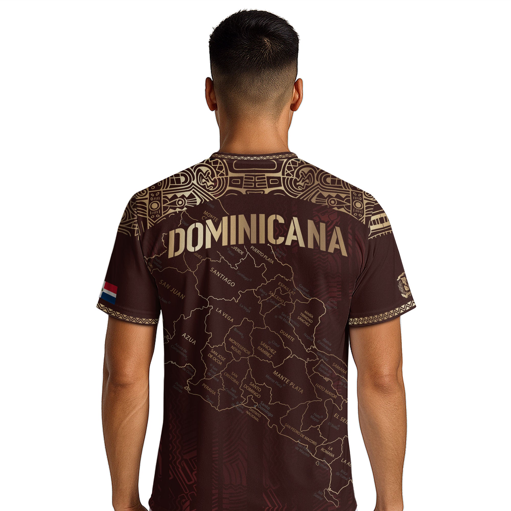 Dominican Cultural Heritage Soccer Jersey Maroon Gold, National Pride Football Collection