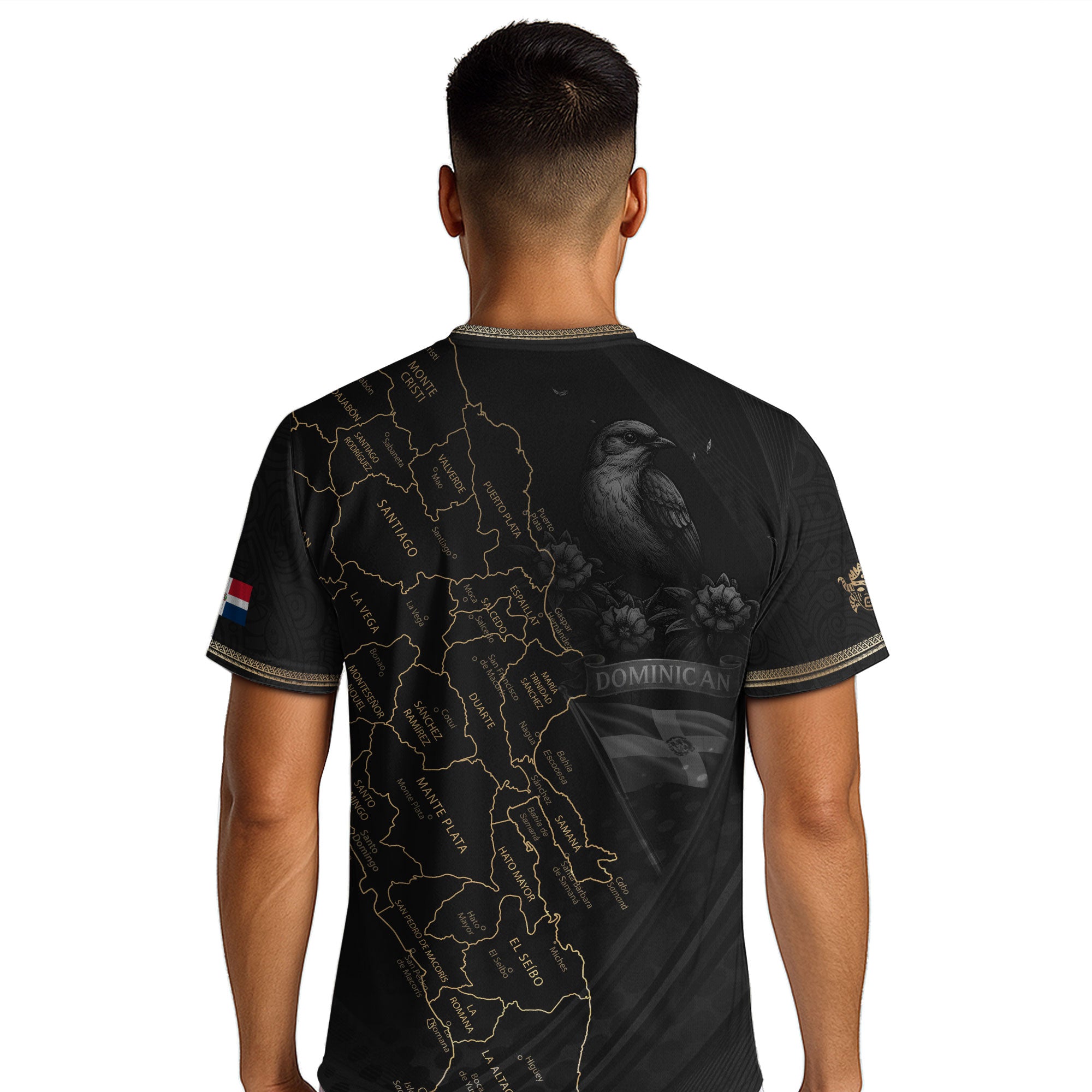 Dominican National Pride Soccer Jersey Black Gold, Cultural Heritage Apparel