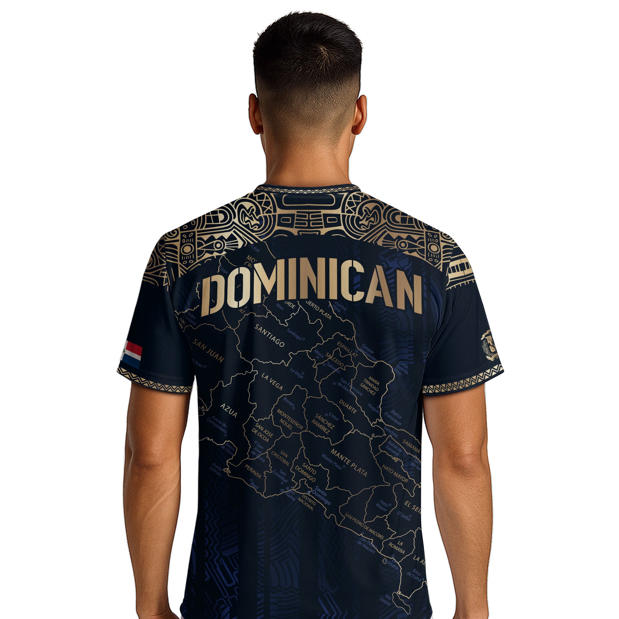 Dominican Republic Map Soccer Jersey Navy Gold, Taino Cultural Heritage Caribbean Pride Shirt
