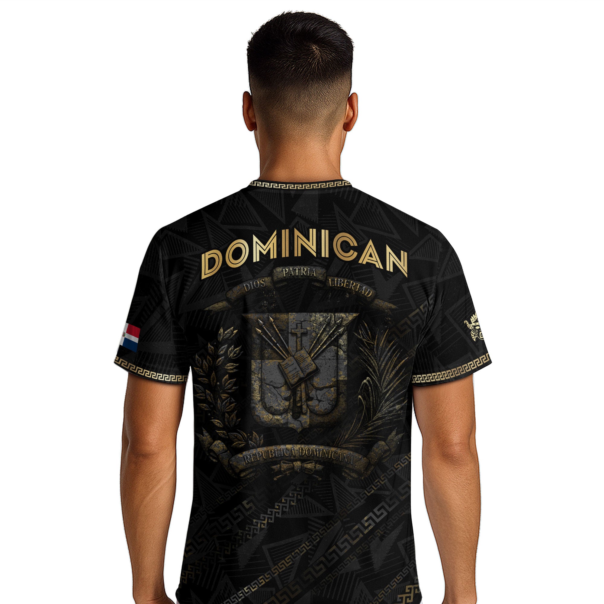 Dominican Republic Heritage Black Gold Vintage Geometric Graphic Soccer Jersey