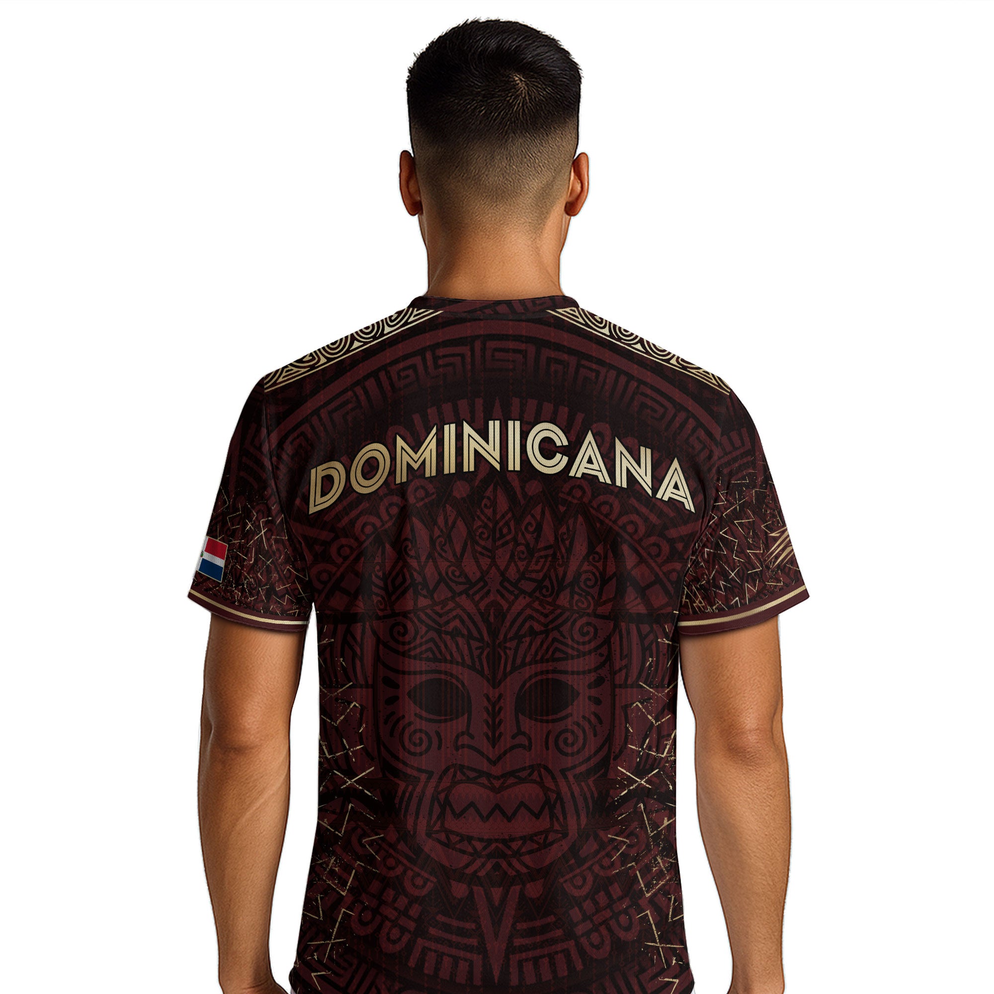 Dominican Cultural Pride Soccer Jersey Maroon Gold, Heritage-Inspired Collection
