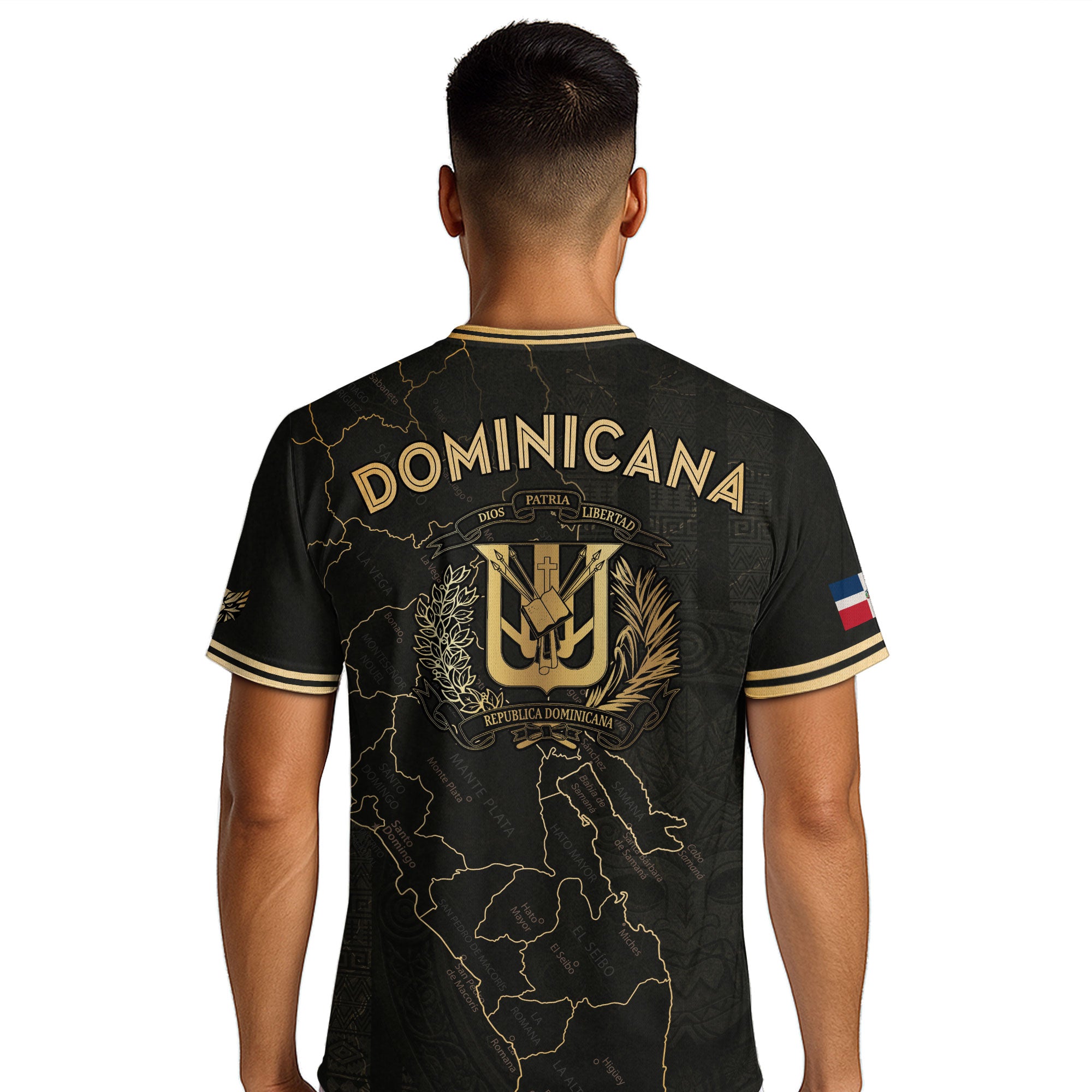 Dominican National Identity Soccer Jersey Black Gold, Heritage Pride Apparel