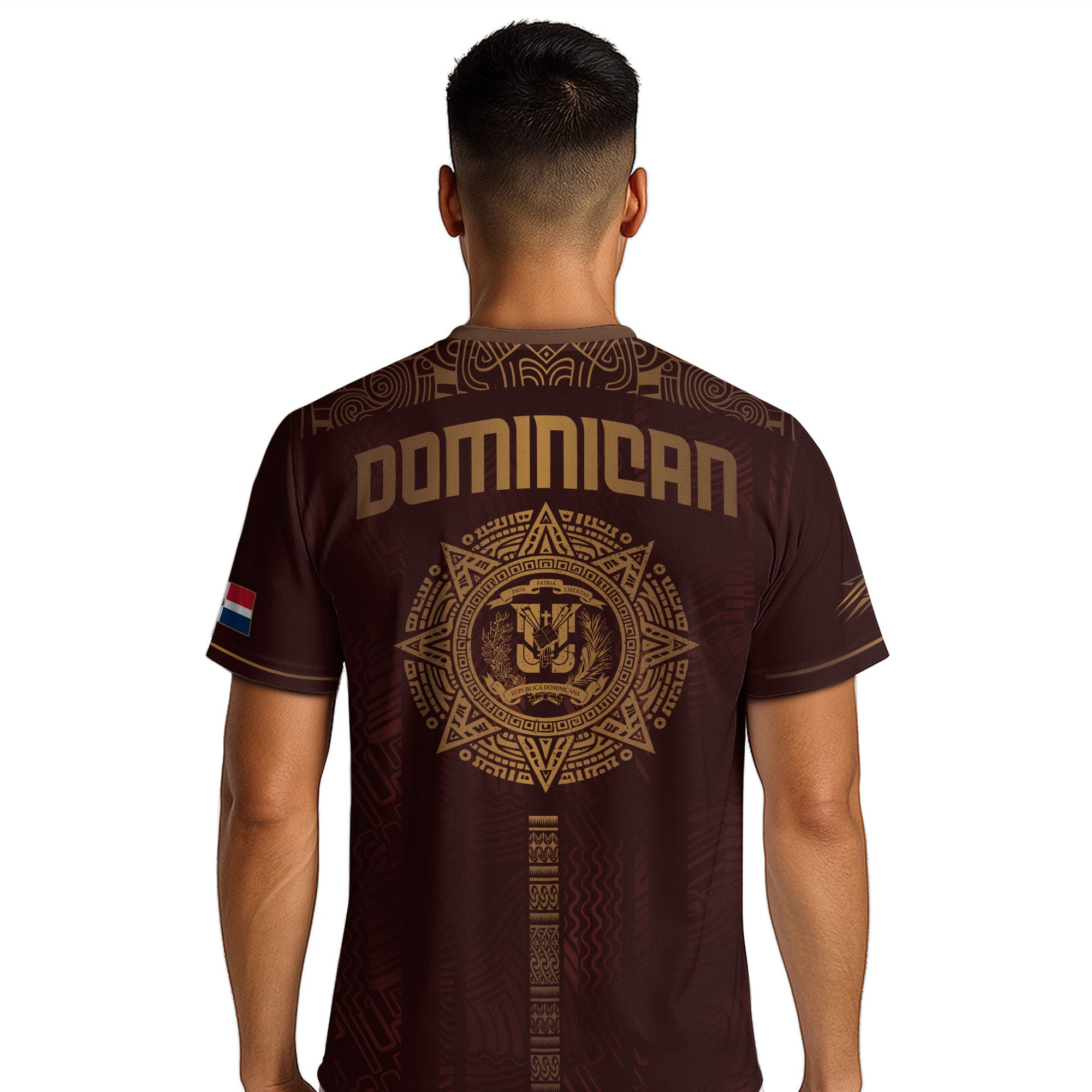 Dominican Republic Heritage Maroon Gold Geometric National Soccer Jersey