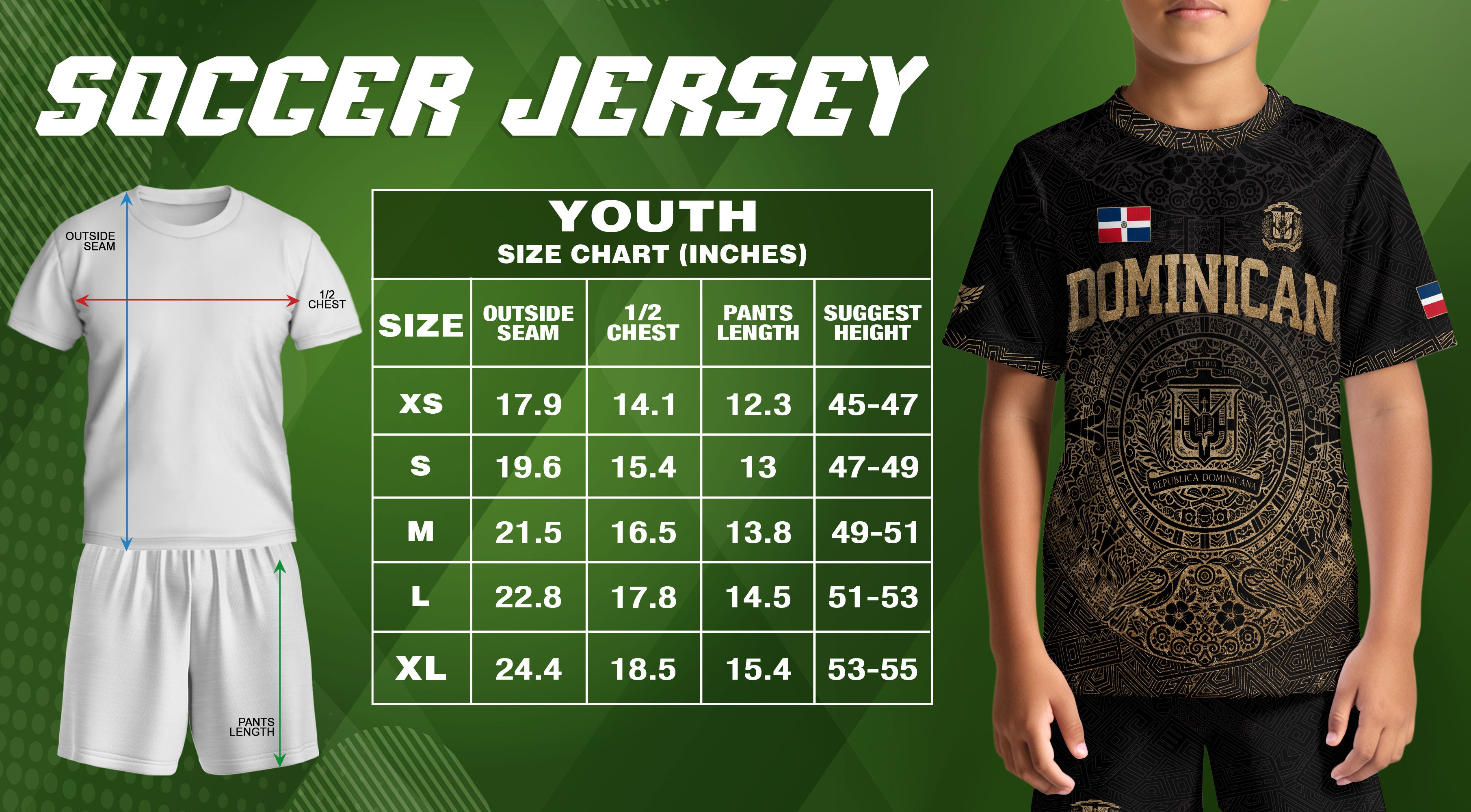 Dominican Identity Soccer Jersey Black Gold for Kids Youth, Heritage & Pride Collection