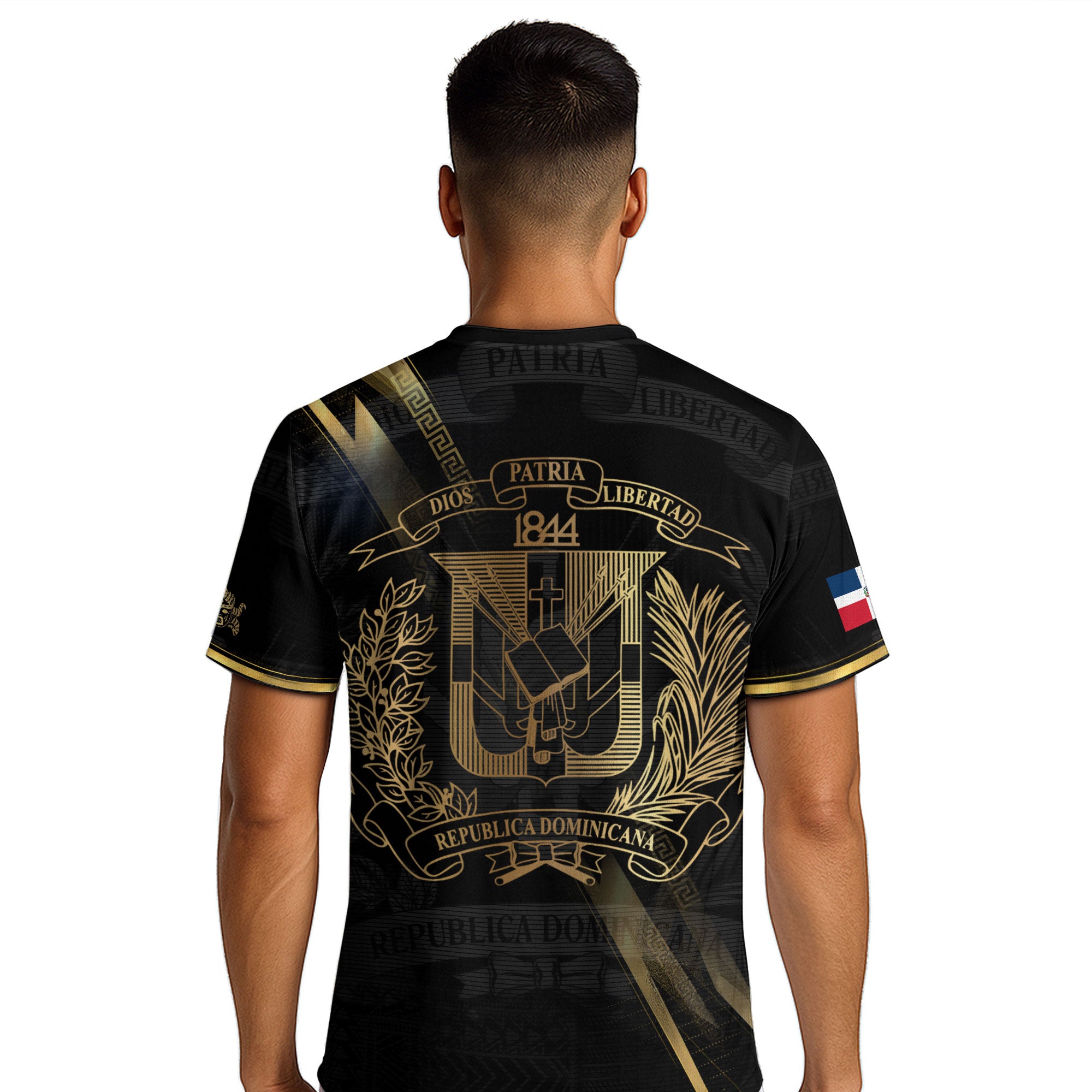 Dominican Republic Black Gold Premium Geometric Pattern Cultural Pride Soccer Jersey