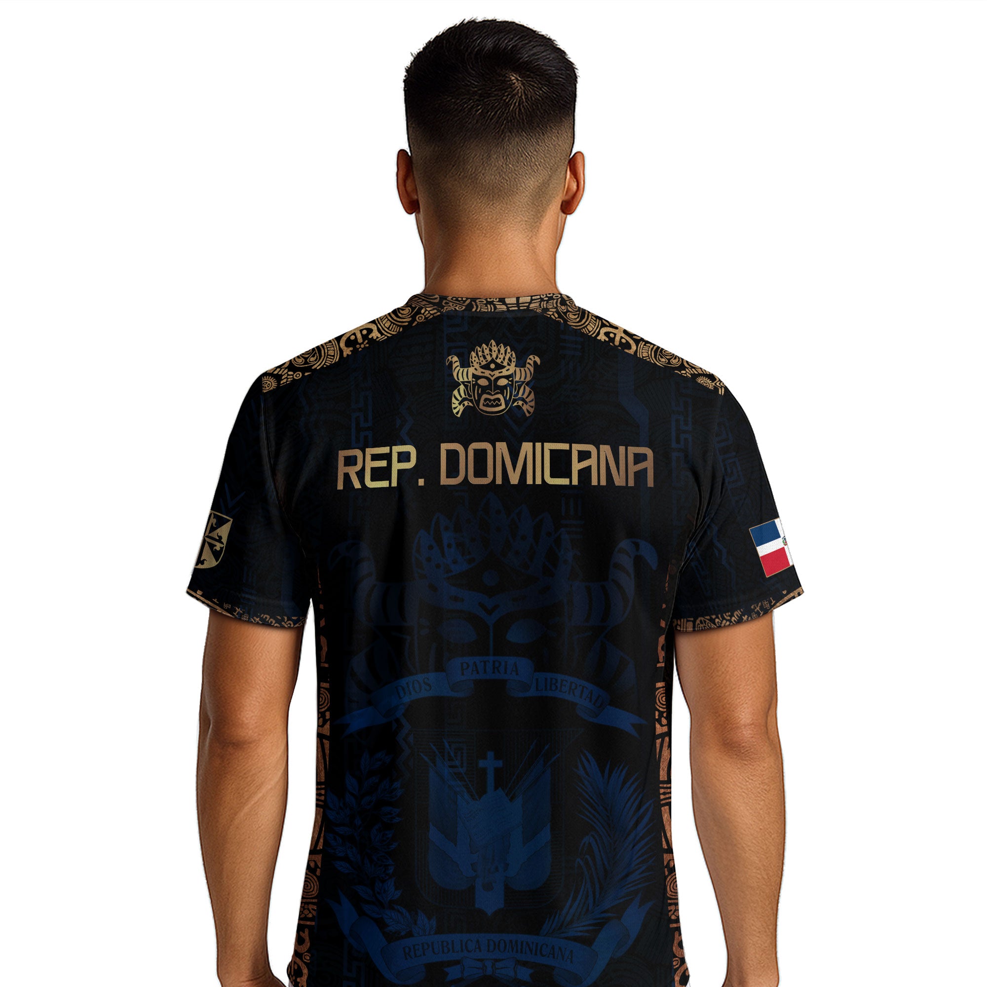 Dominican Republic Heritage Dark Navy Gold Athletic Carnival Mask Soccer Jersey