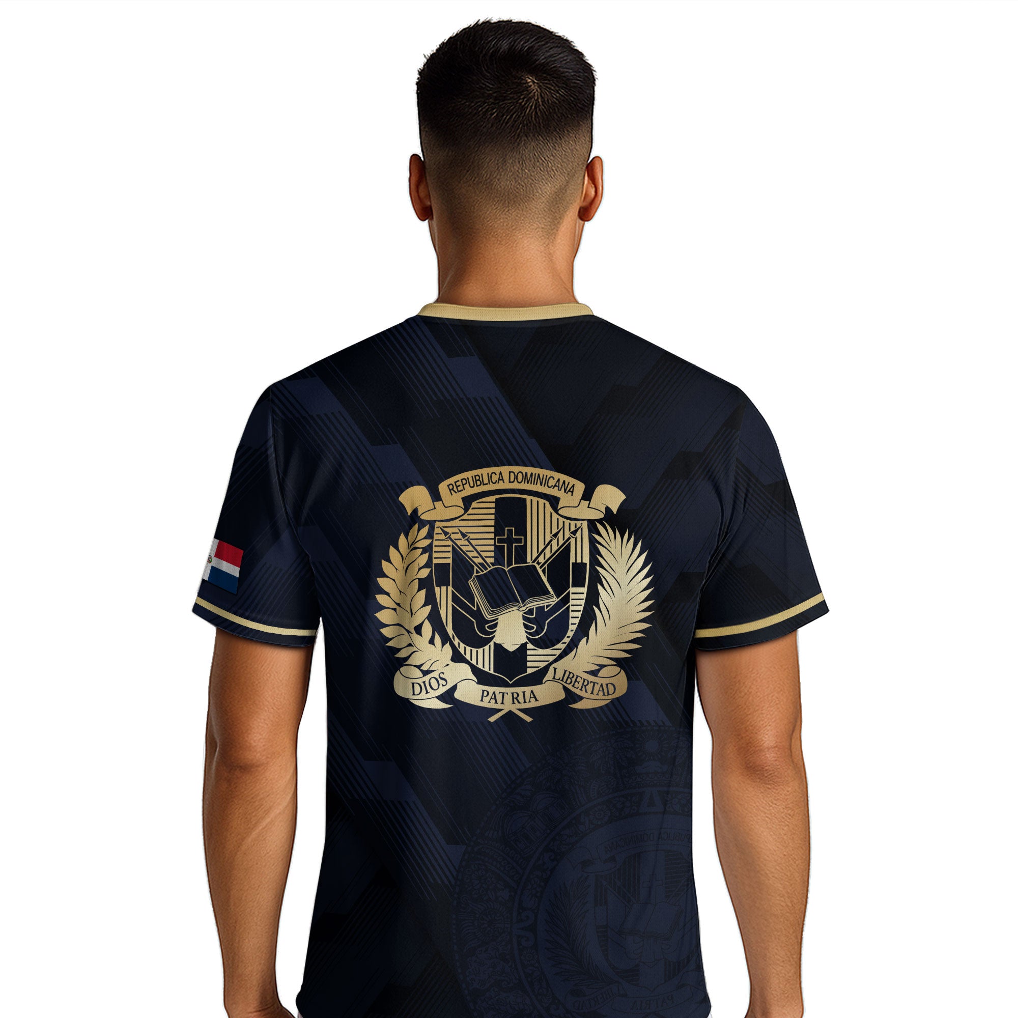 Dominican Republic National Heritage Soccer Jersey Navy Gold, Cultural Pride Emblem Design