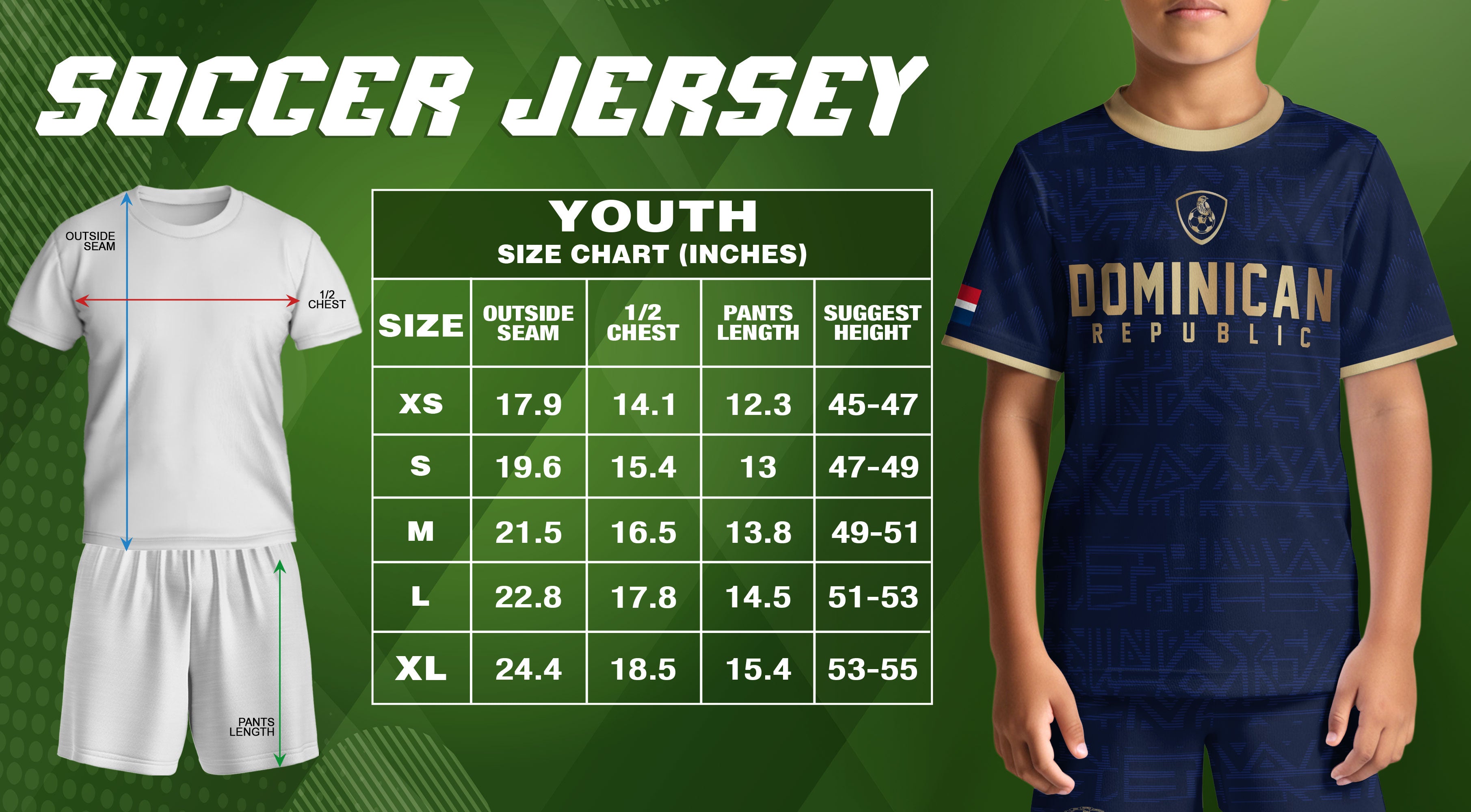 Dominican Republic Kids Youth Heritage Navy Gold Geometric National Soccer Jersey