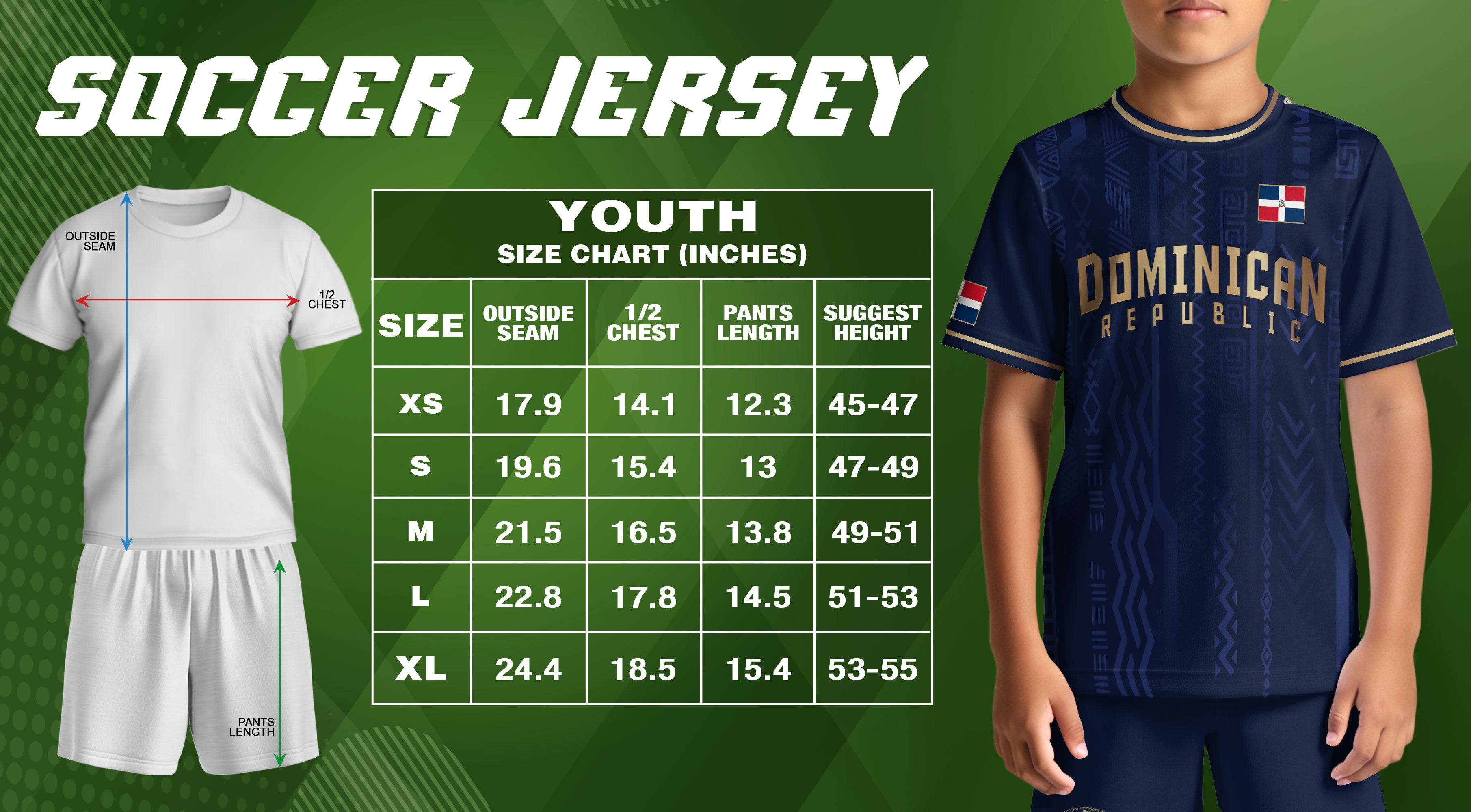 Dominican Republic Kids Youth Heritage Navy Gold Athletic Modern Soccer Jersey
