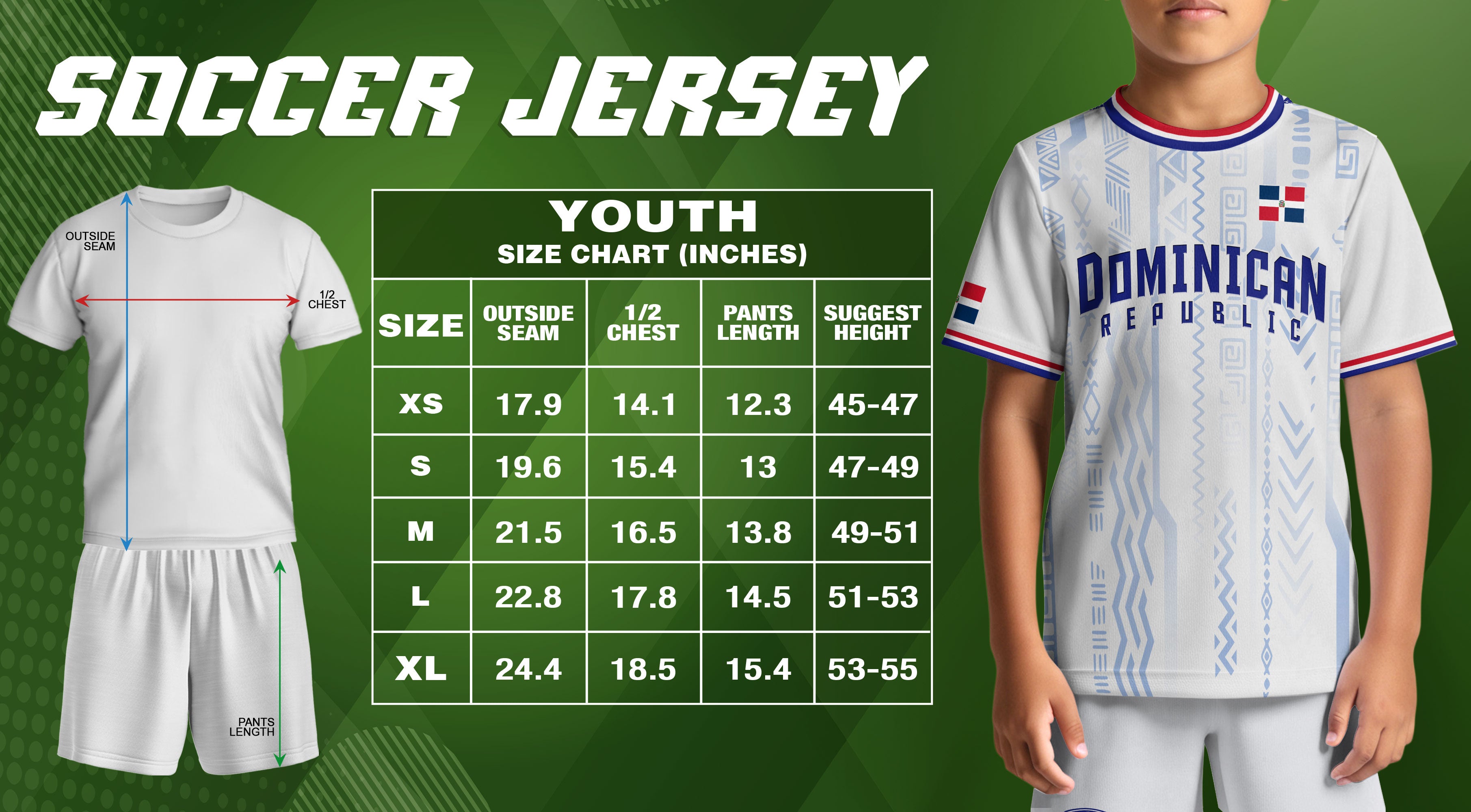 Dominican Republic Kids Youth Heritage White Red Blue Athletic Modern Soccer Jersey