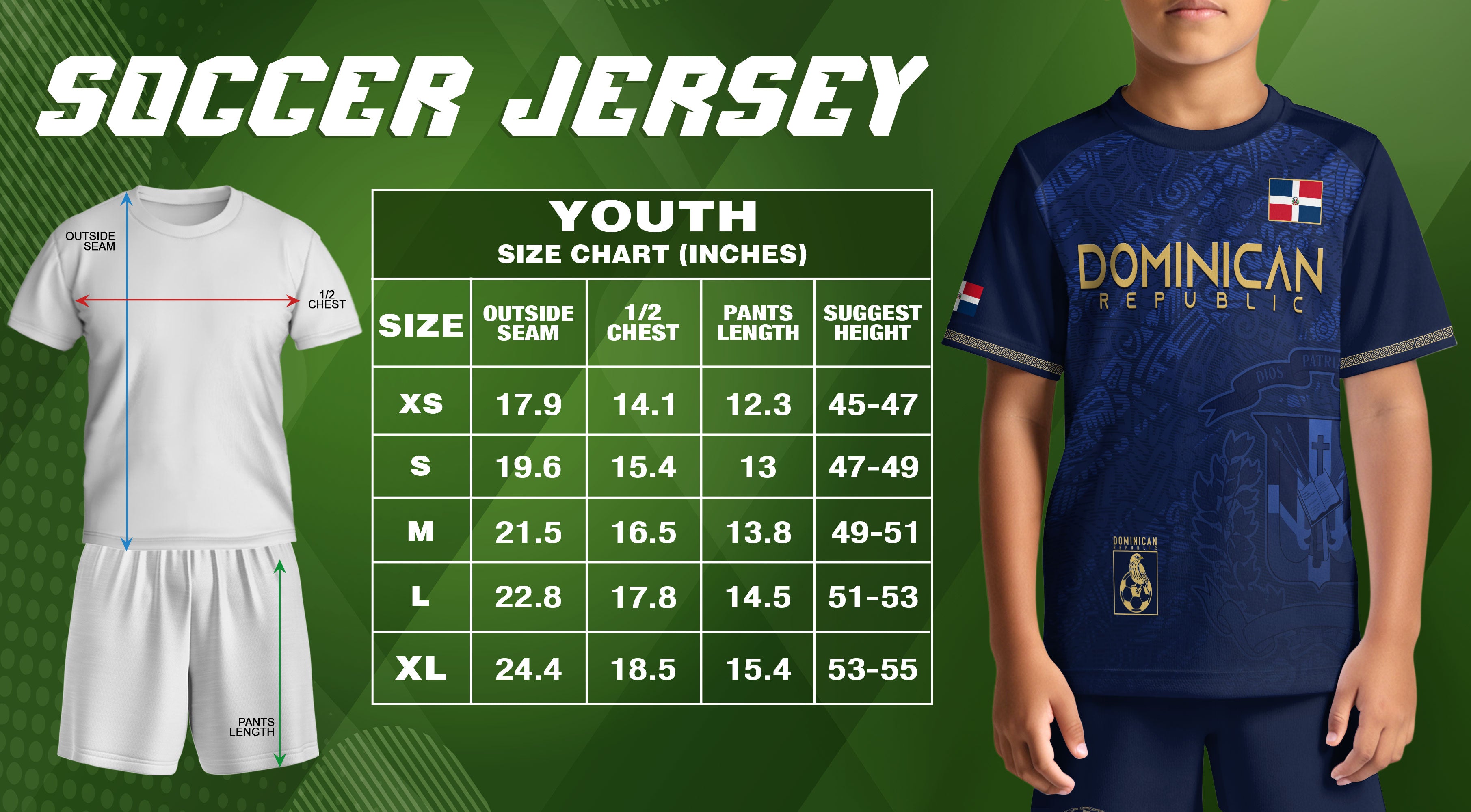 Dominican Republic Kids Youth Heritage Navy Gold National Pride Soccer Jersey