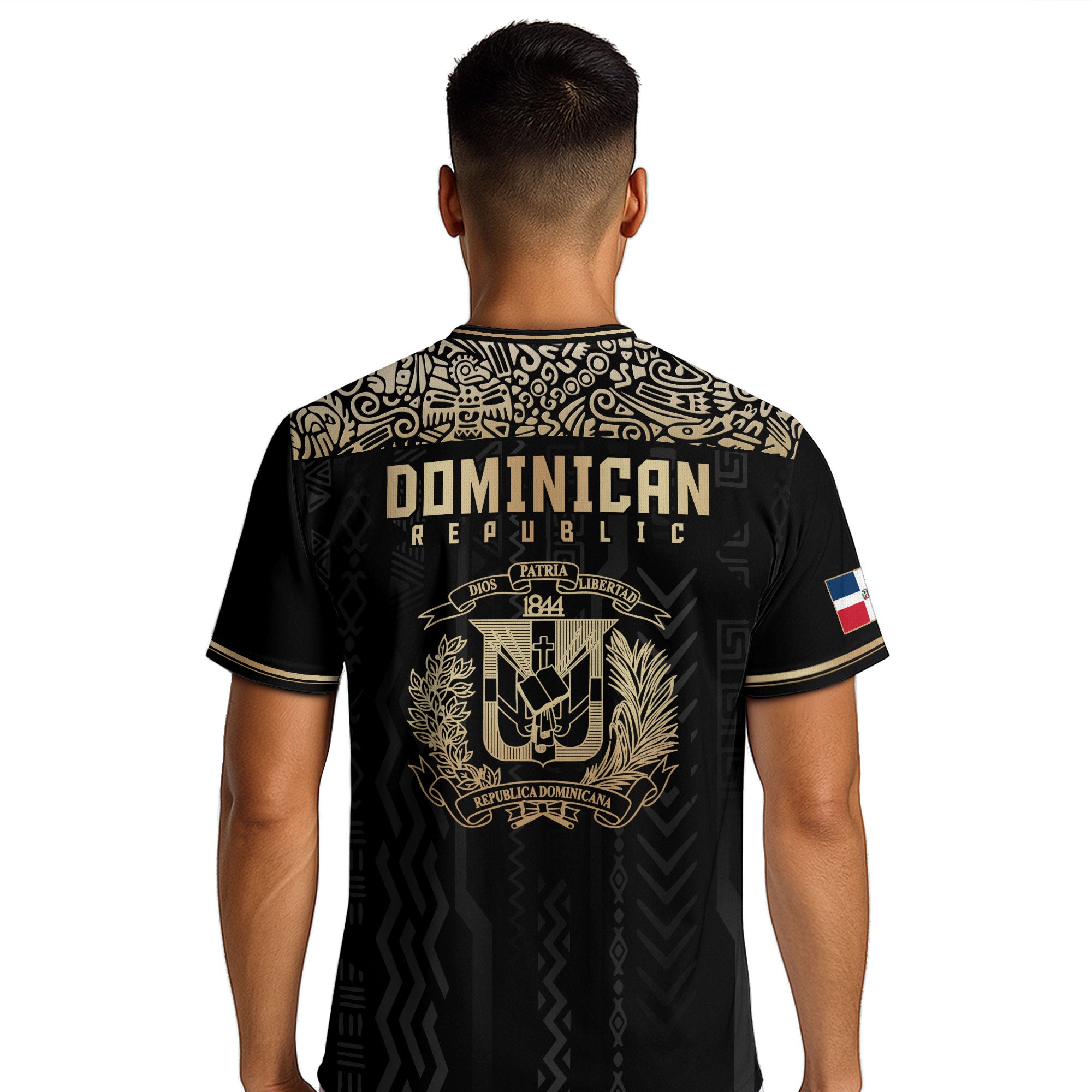 Dominican Republic Coat of Arms Tribal Black Gold National Pride Soccer Jersey