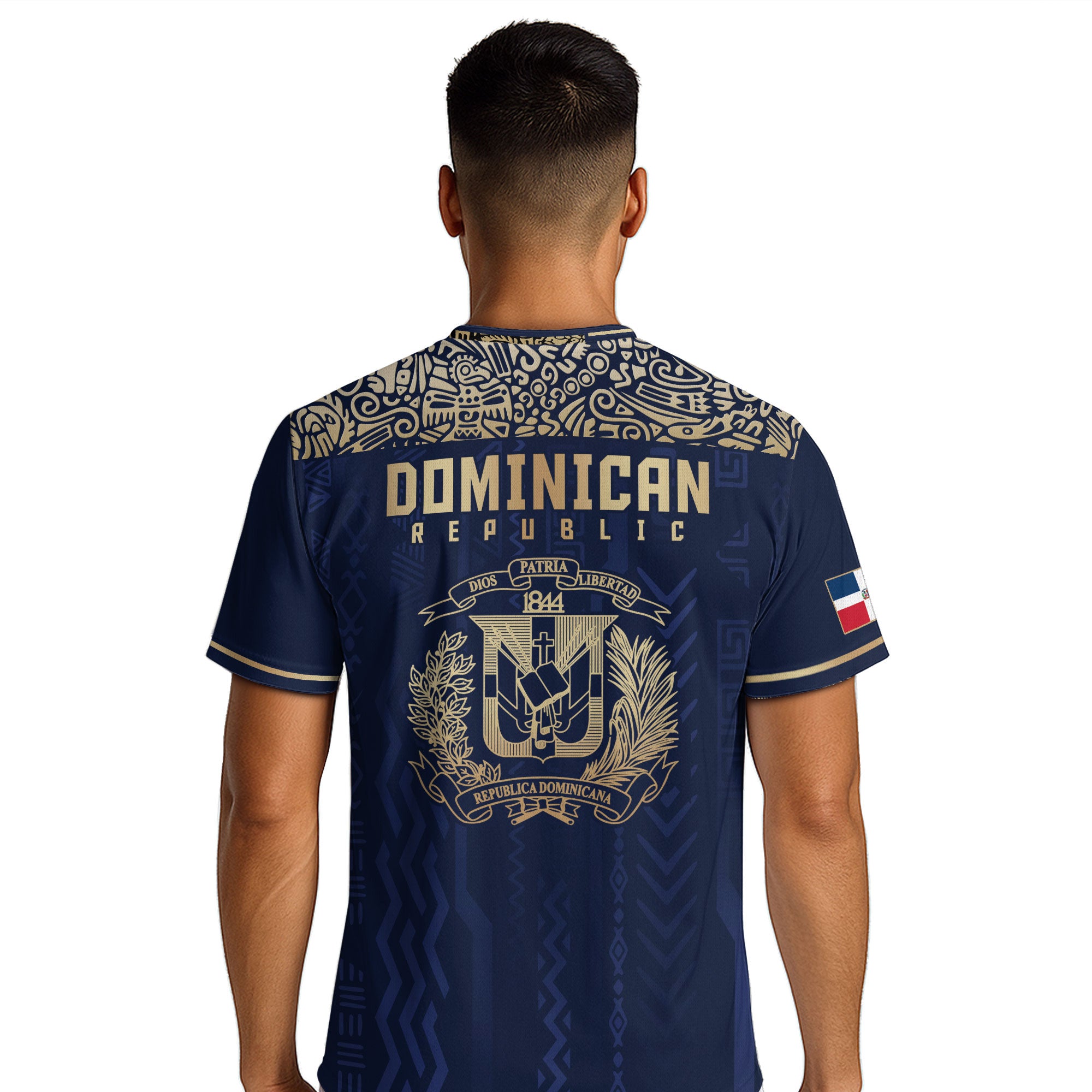 Dominican Republic Navy Gold National Symbol Tribal Pattern Pride Soccer Jersey