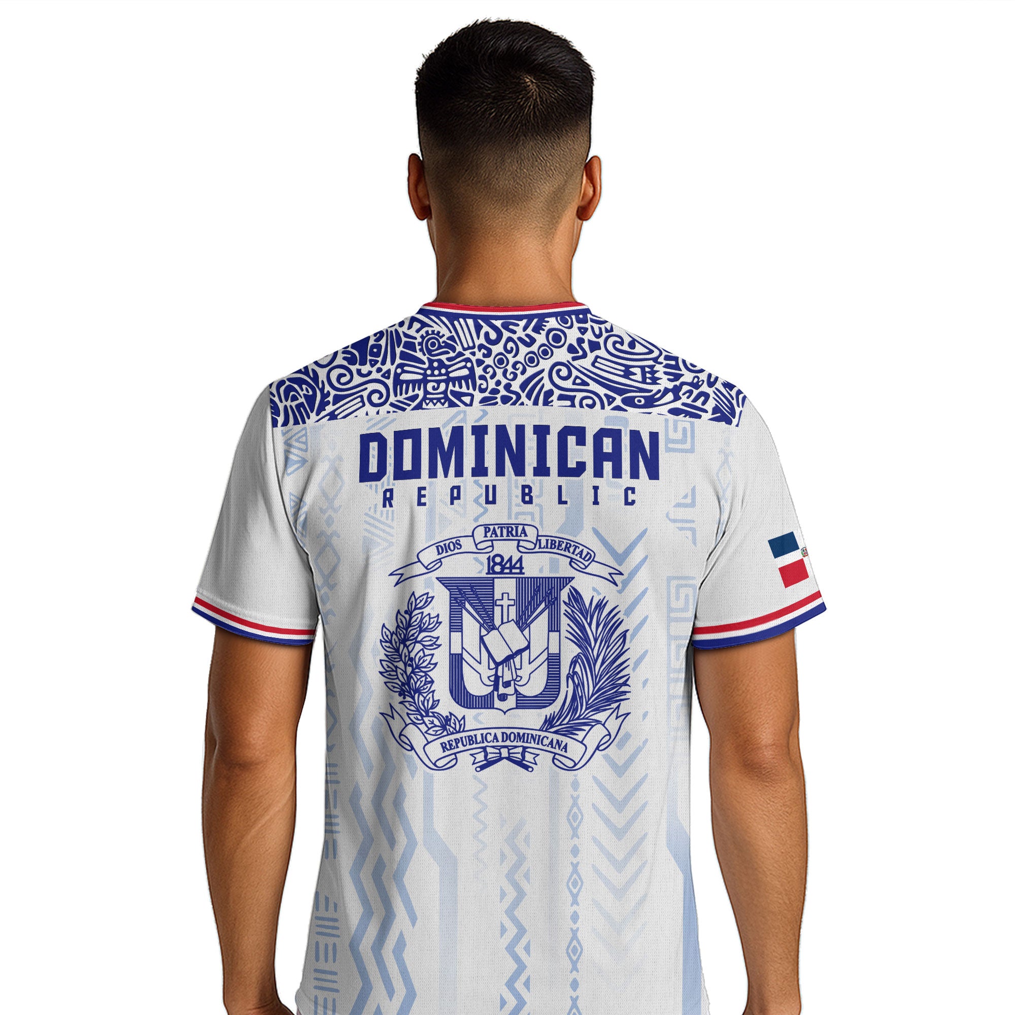 Dominican Republic White Blue Red National Symbol Tribal Pattern Pride Soccer Jersey