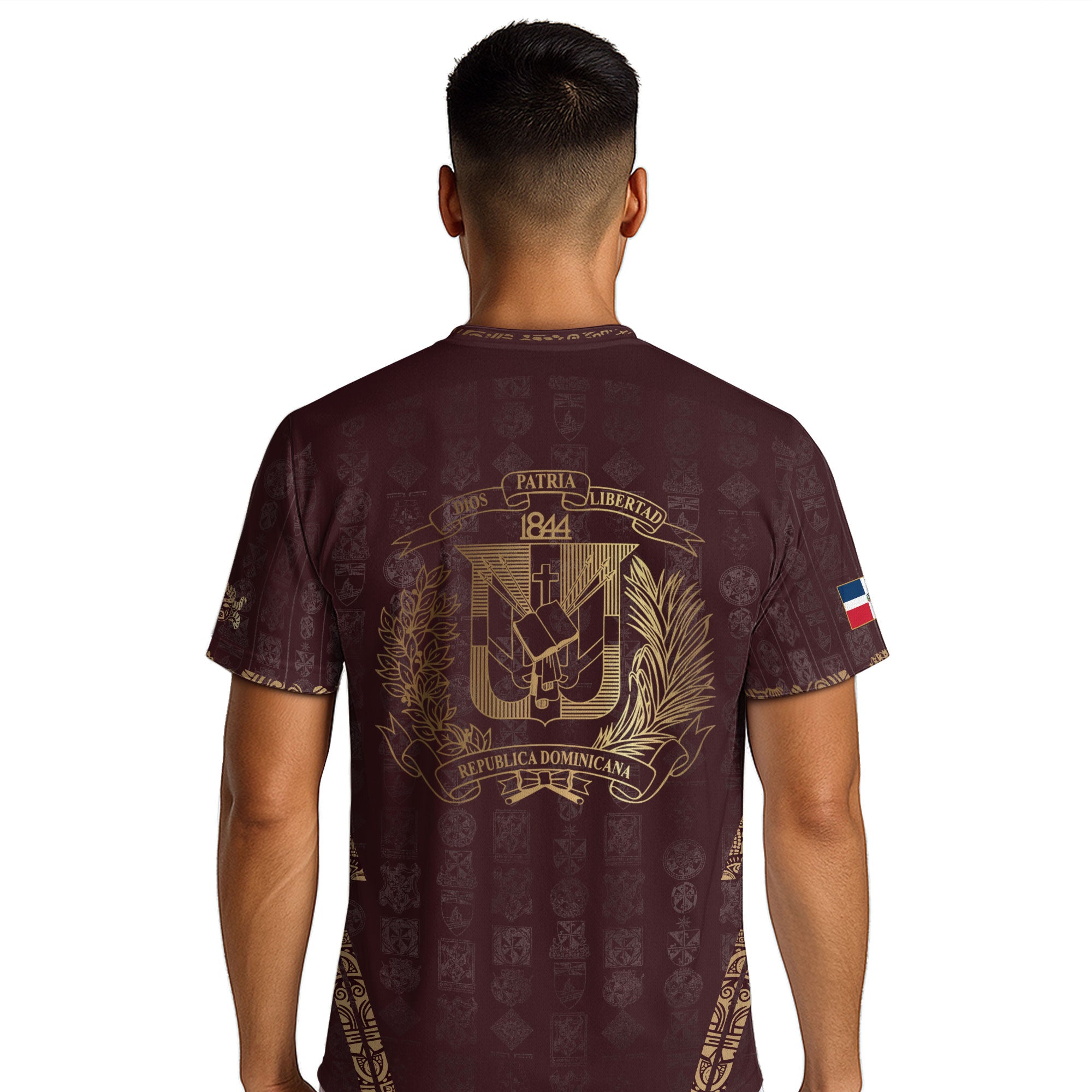 Dominican Republic Heritage Maroon Gold Patchwork Soccer Jersey