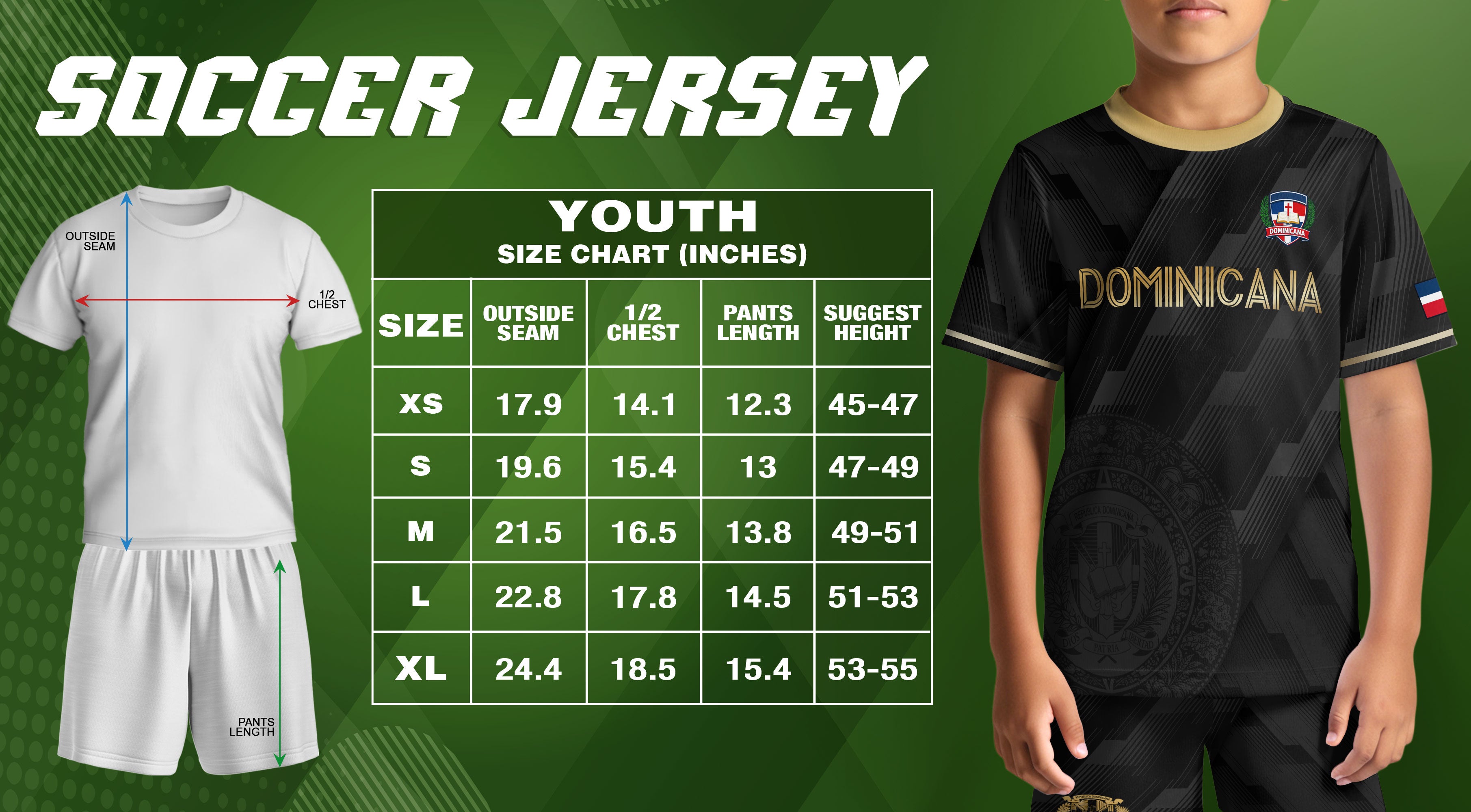 Dominican Republic Kids Youth Heritage Black Gold National Pride Soccer Jersey