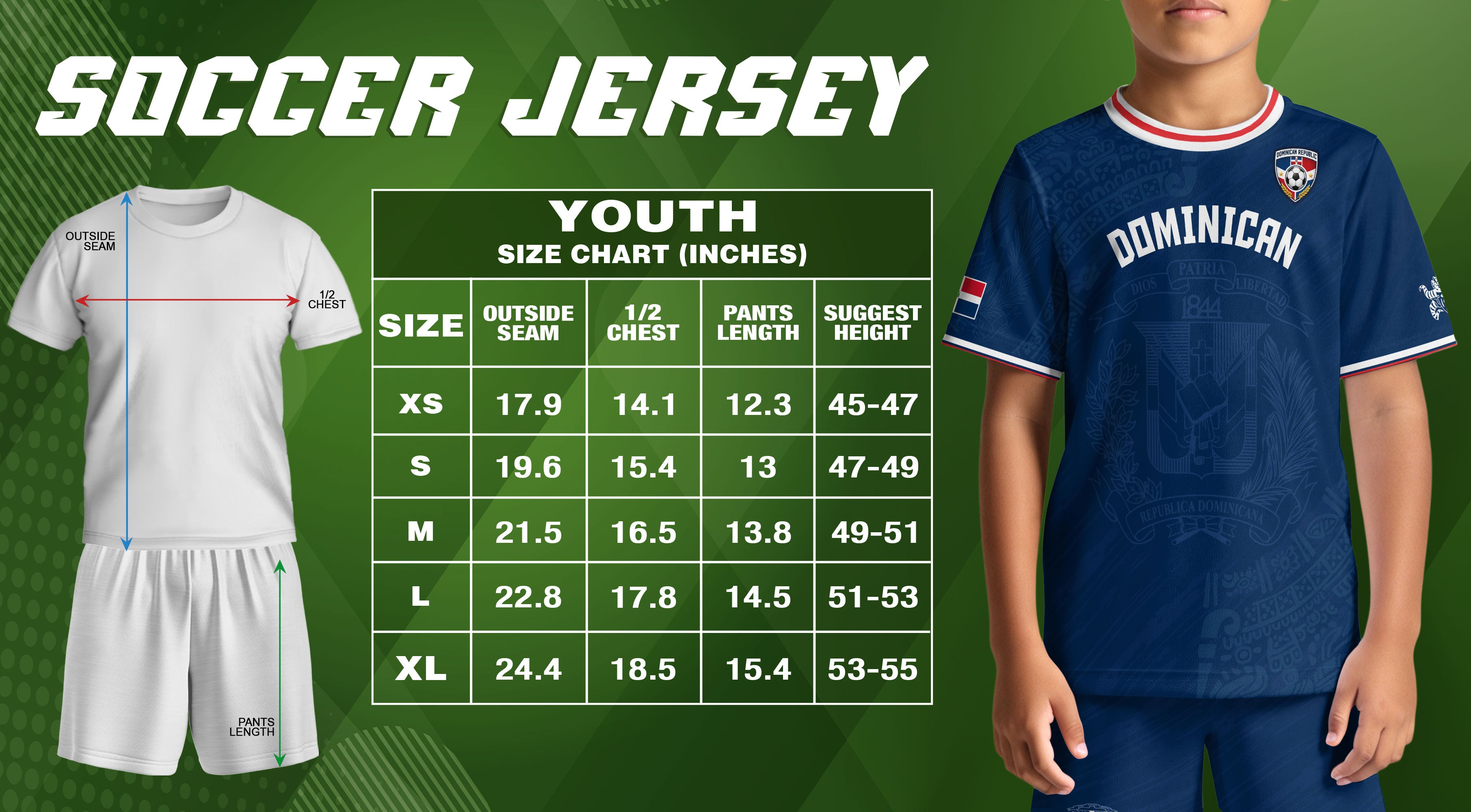 Dominican Cultural Heritage Kids Soccer Jersey Navy, National Pride Collection