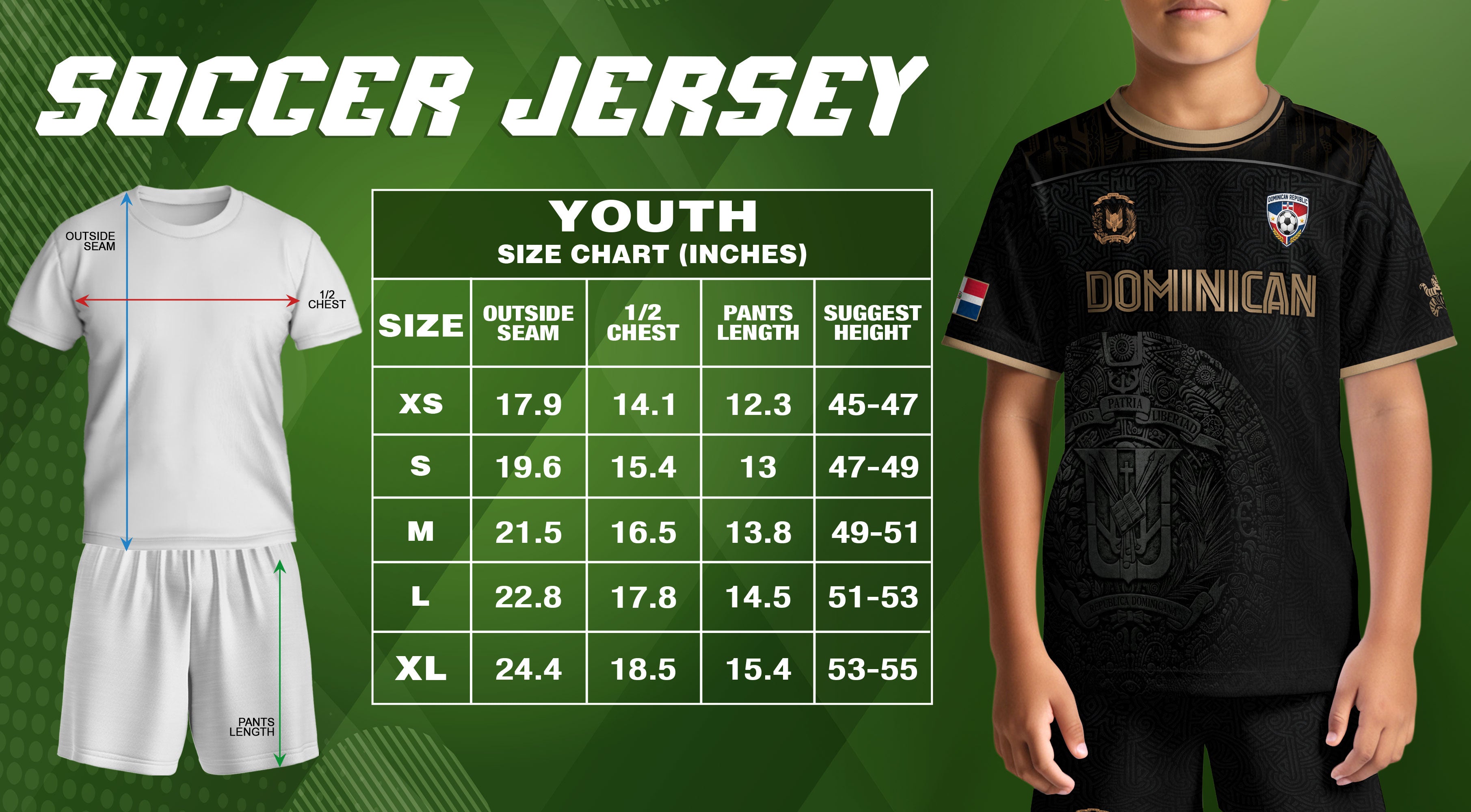 Dominican Heritage Youth Soccer Jersey Black Gold Pride Edition