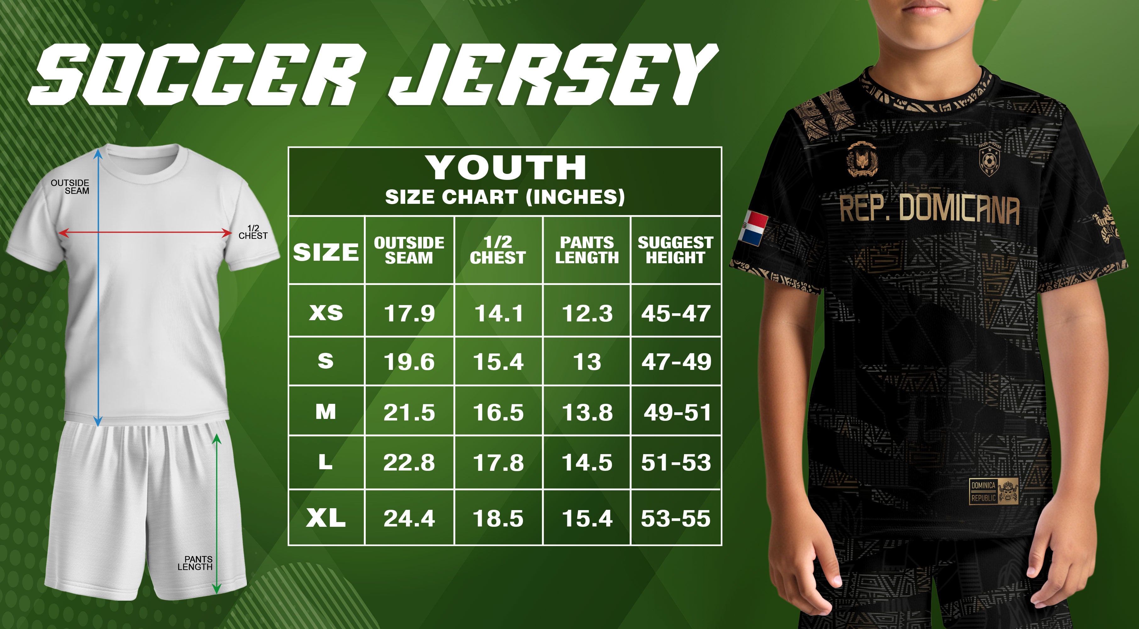 Dominican Pride Kids Soccer Jersey Black Gold Cultural Edition