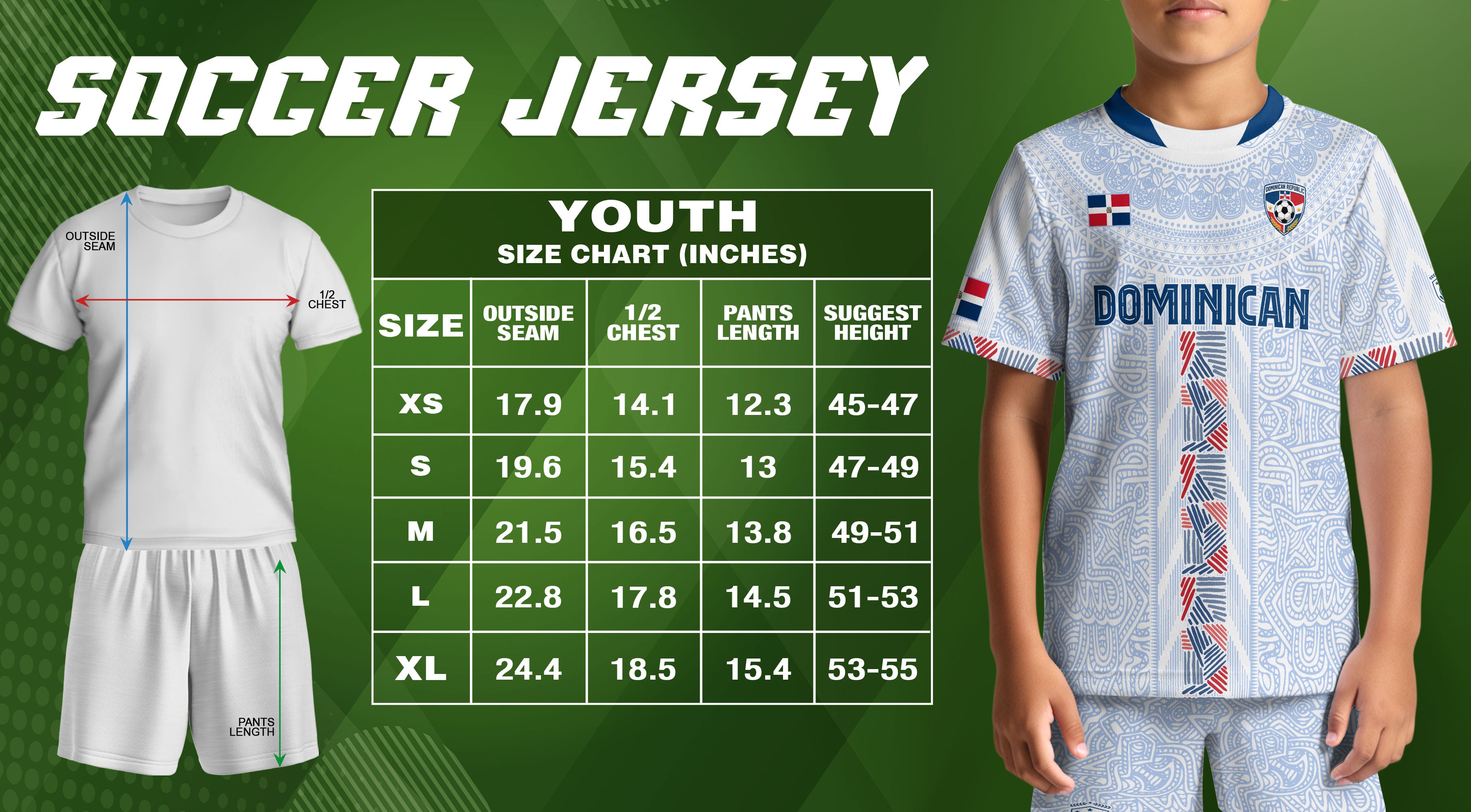 Dominican Cultural Kids Soccer Jersey White National Pride Style