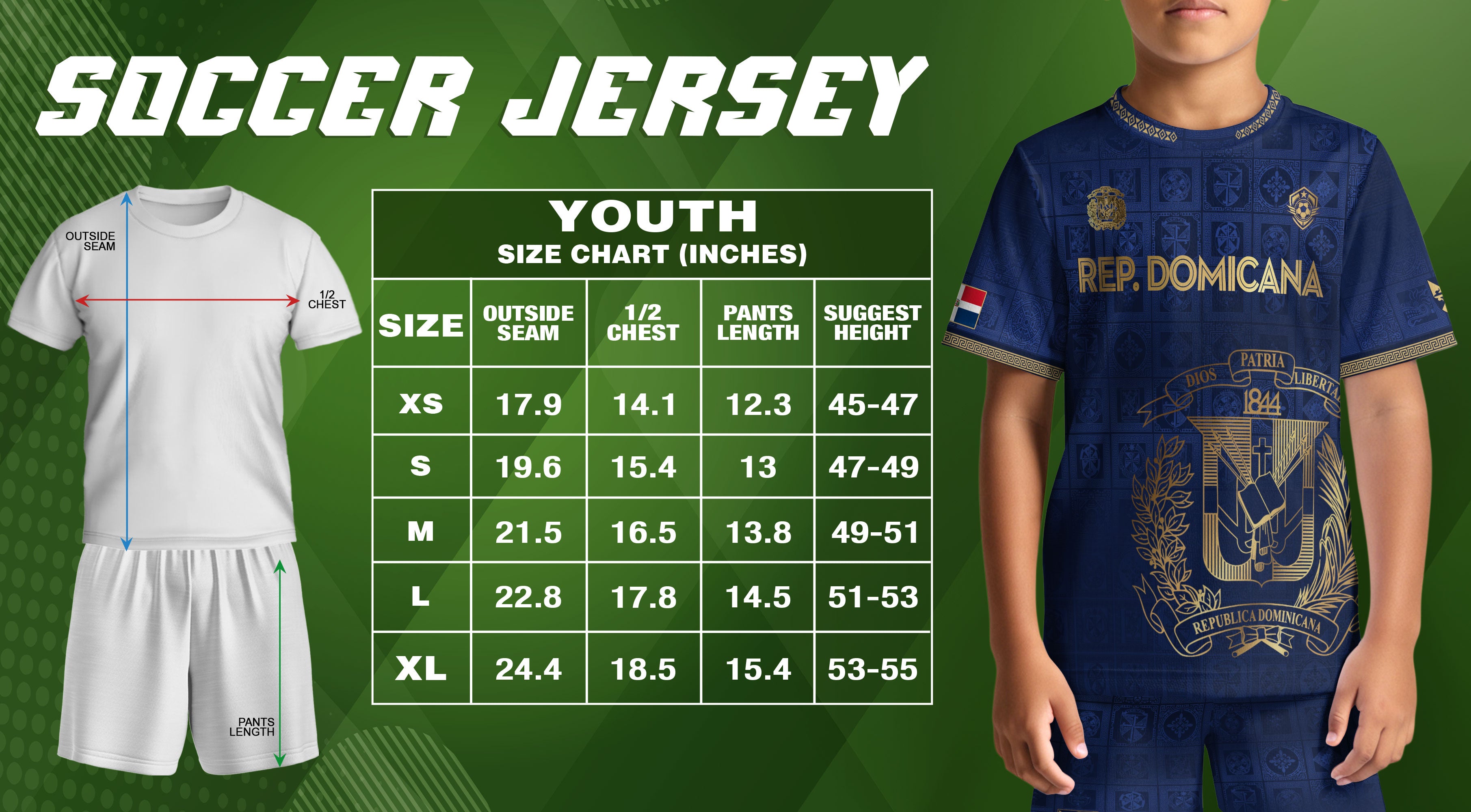 Dominican Republic Kids Soccer Jersey Navy Gold Heritage Edition
