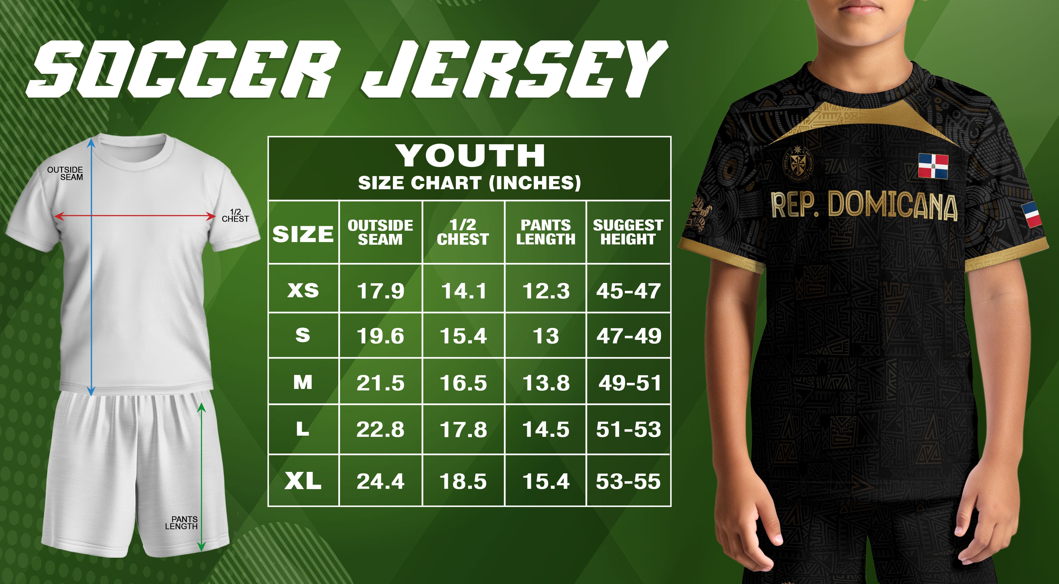 Dominican Republic Kids Soccer Jersey Black Gold Cultural Pride Edition