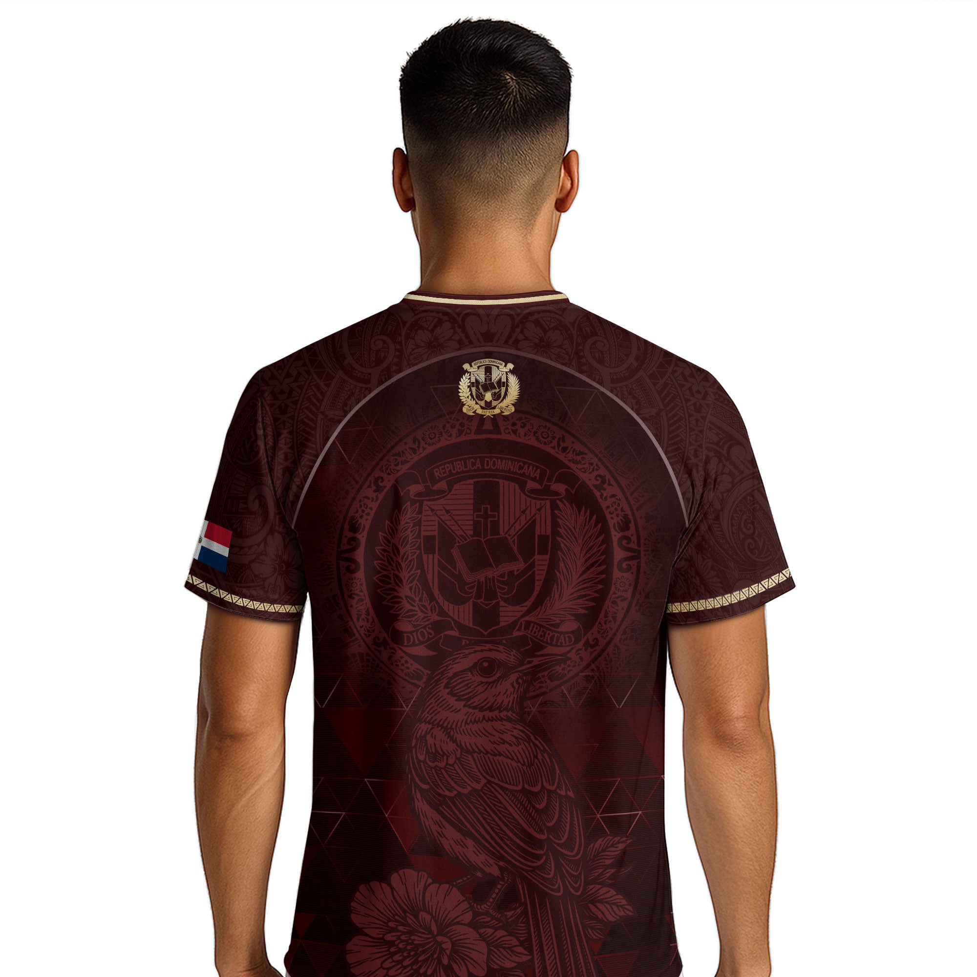 Dominican Heritage Soccer Jersey Maroon Gold, Cultural Pride & Identity Collection