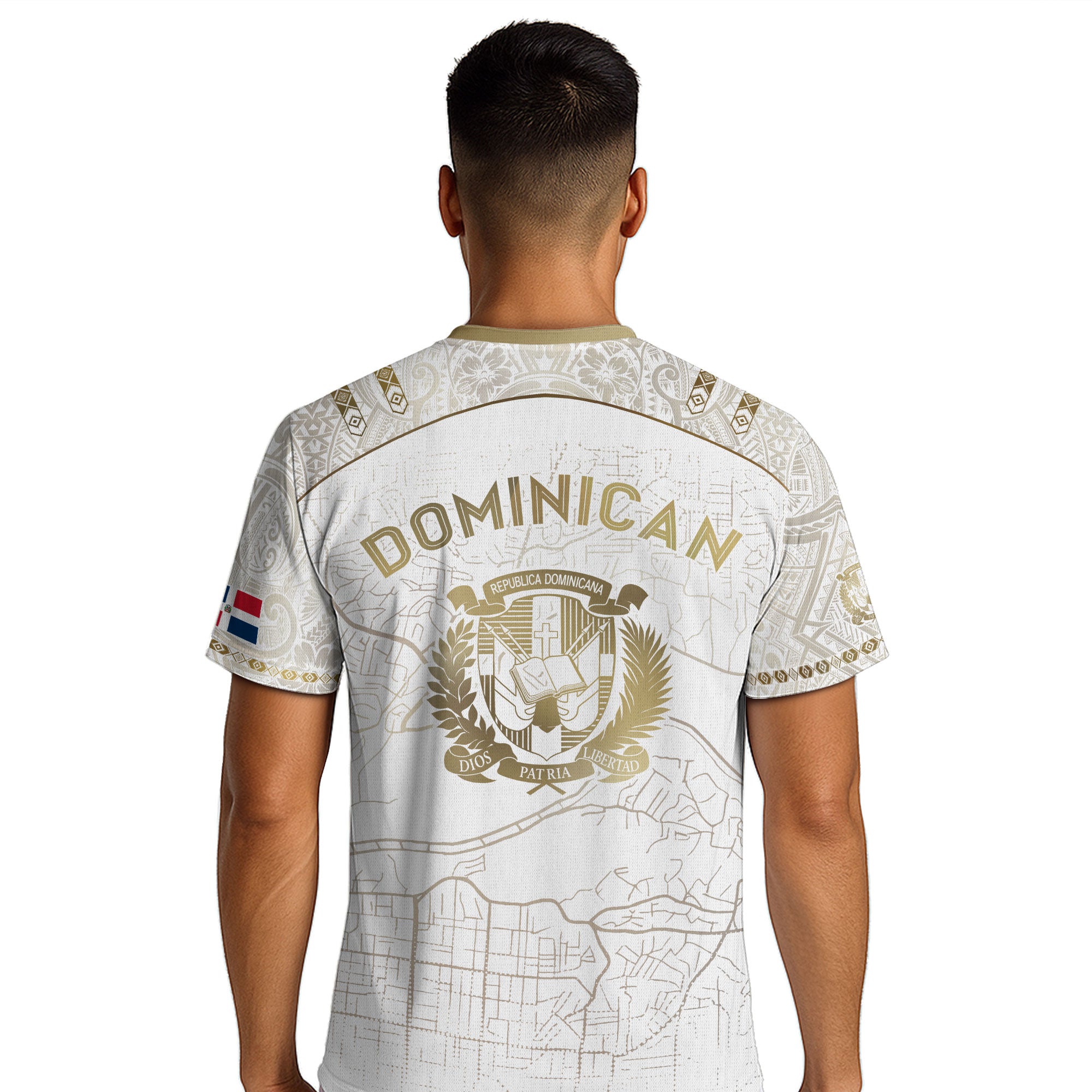 Dominican Cultural Identity Soccer Jersey White Gold, National Heritage Edition