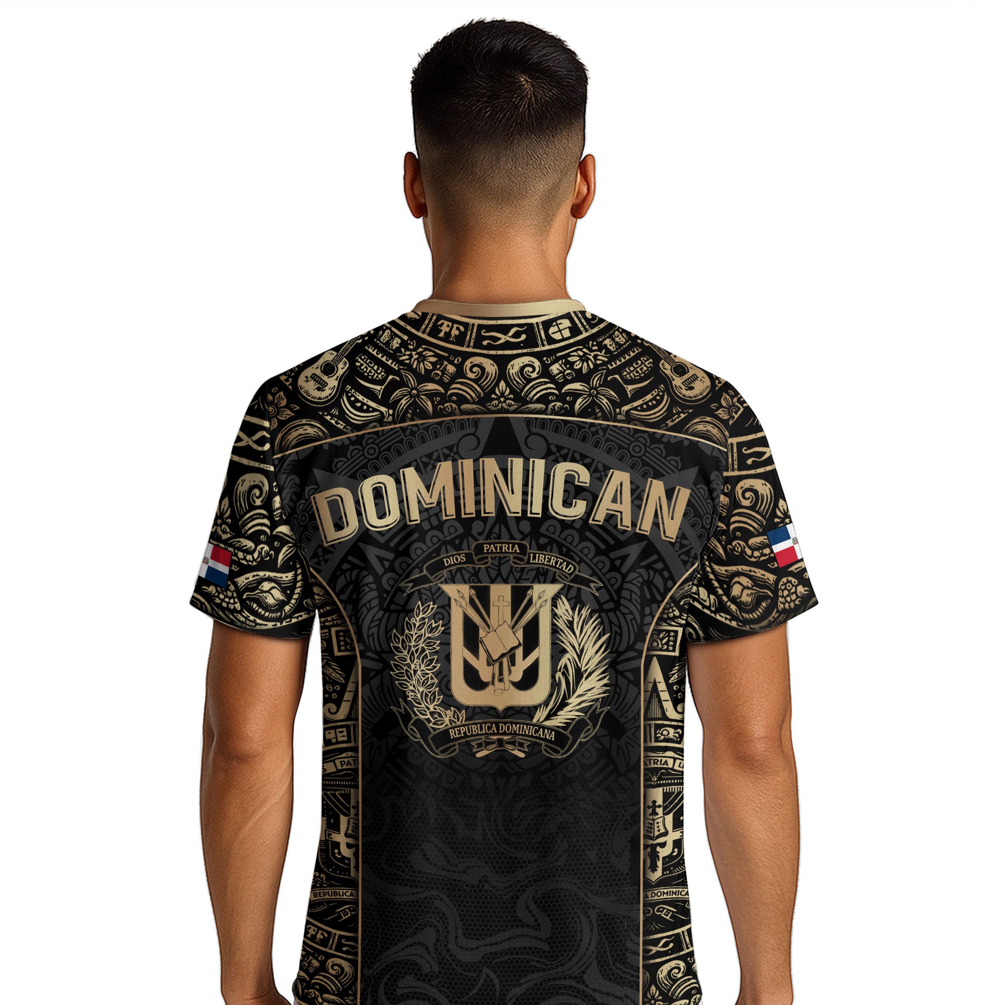 Dominican Republic Orgullo Dominicano Black Gold Taino Mask Soccer Jersey