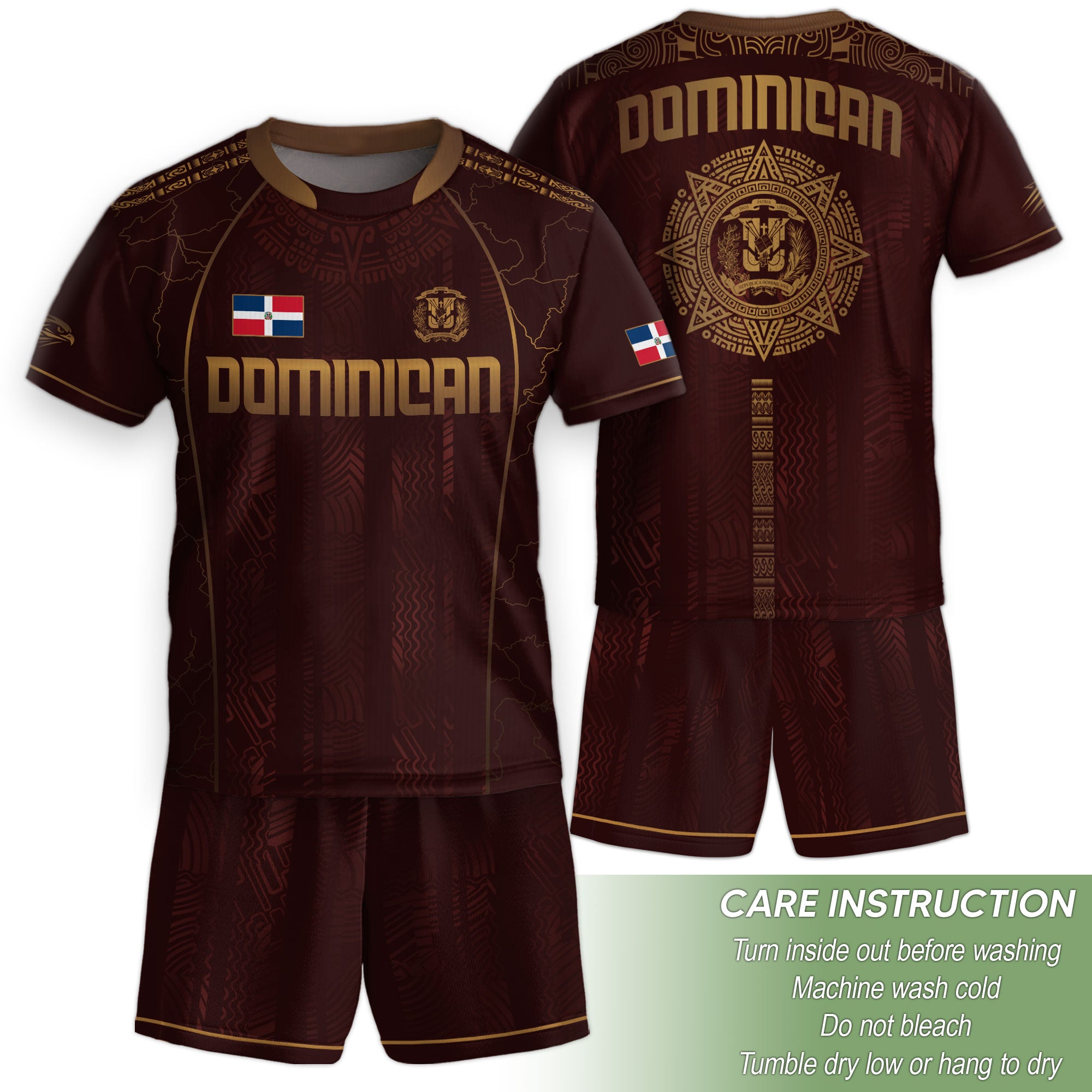 Dominican National Heritage Soccer Jersey Maroon Gold for Kids Youth, Cultural Pride Edition