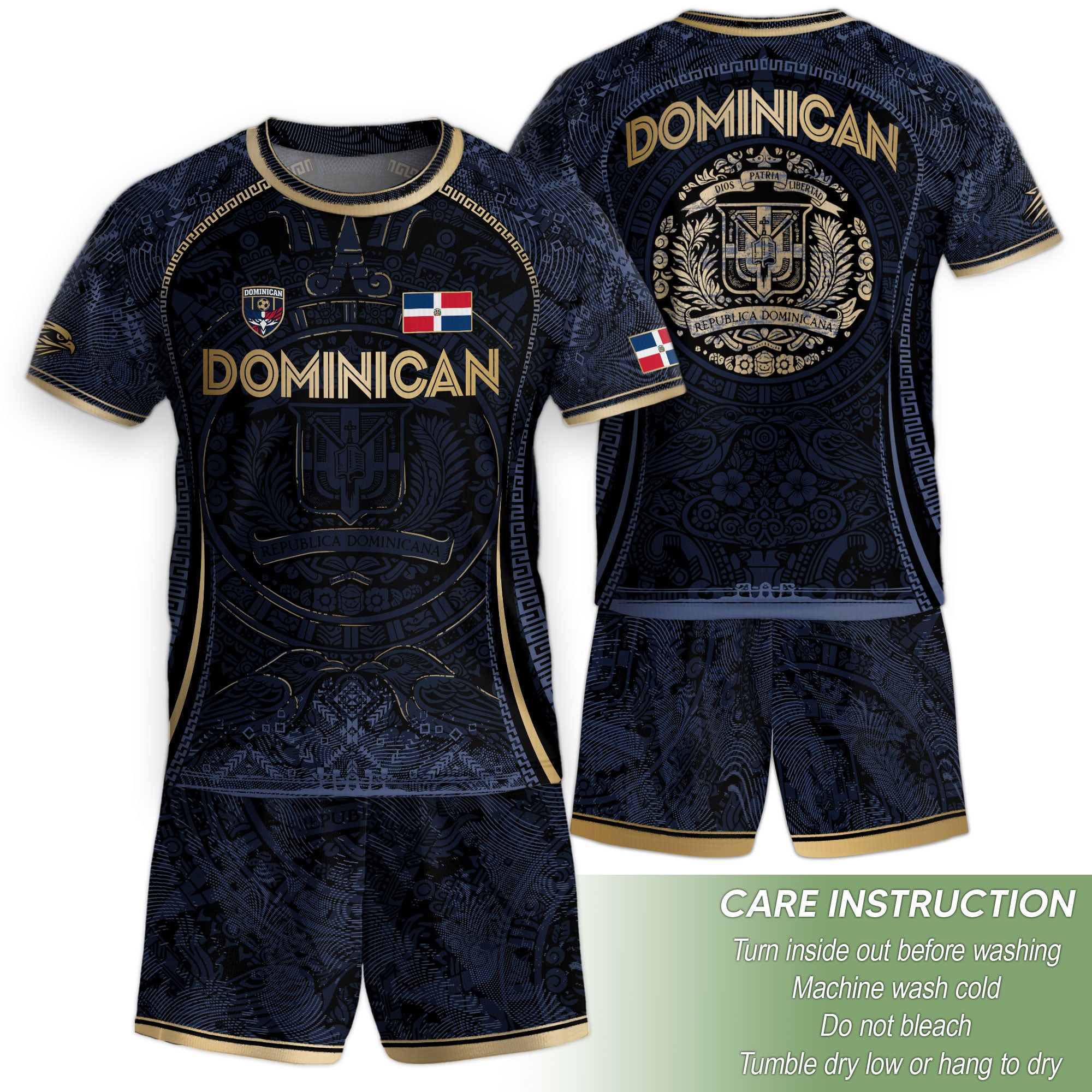 Dominican Cultural Legacy Soccer Jersey Navy Gold for Kids Youth, National Pride Apparel