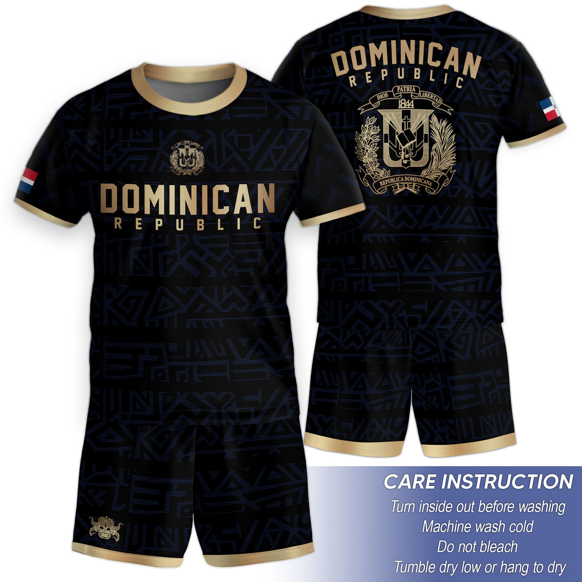 Dominican Republic Kids Youth Black Navy Gold Geometric National Soccer Jersey