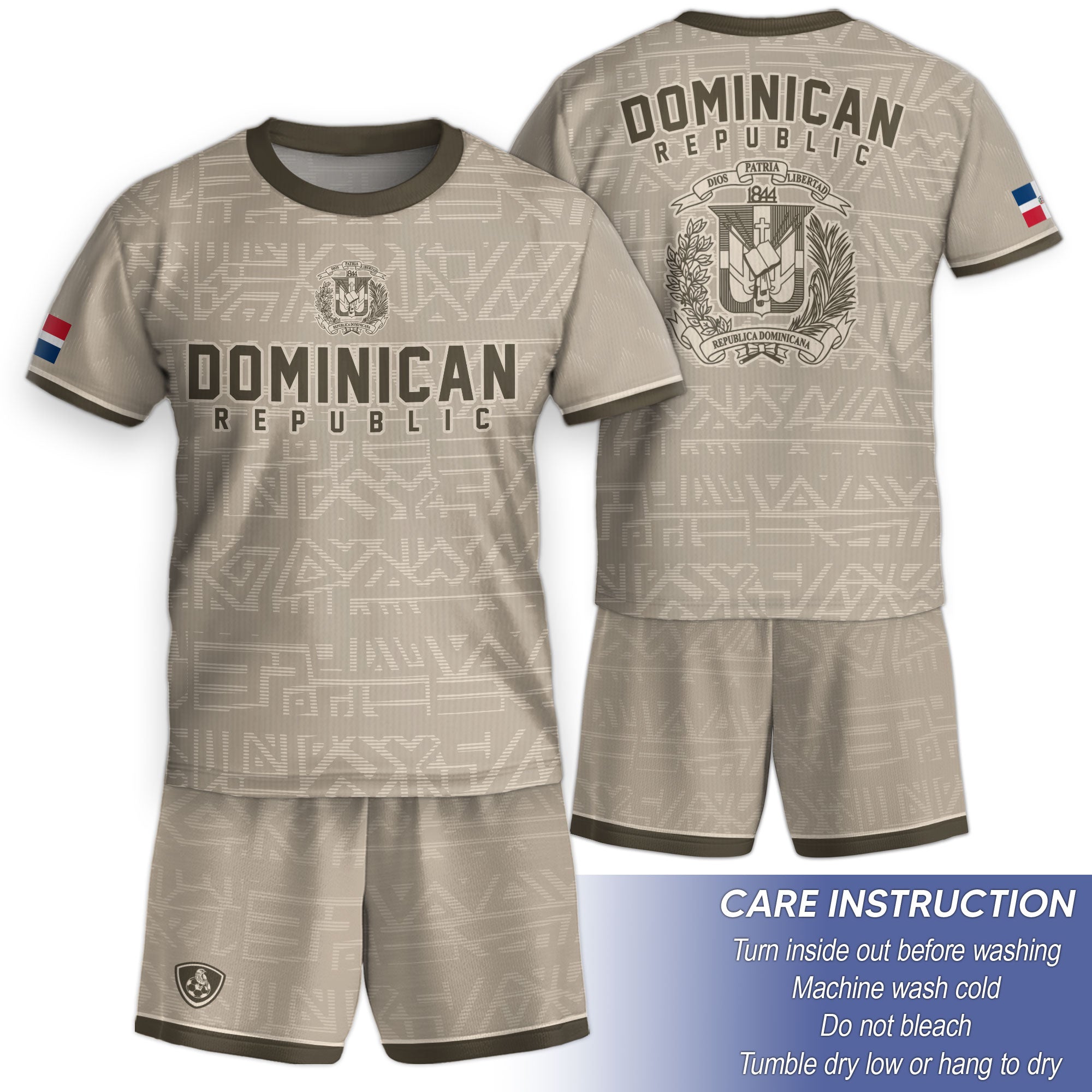 Dominican Republic Kids Youth Heritage Beige Geometric National Soccer Jersey