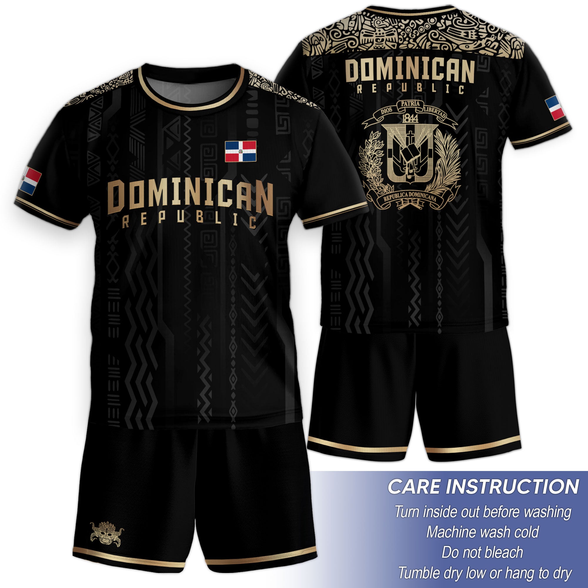 Dominican Republic Kids Youth Vintage Black Gold Athletic Geometric Soccer Jersey