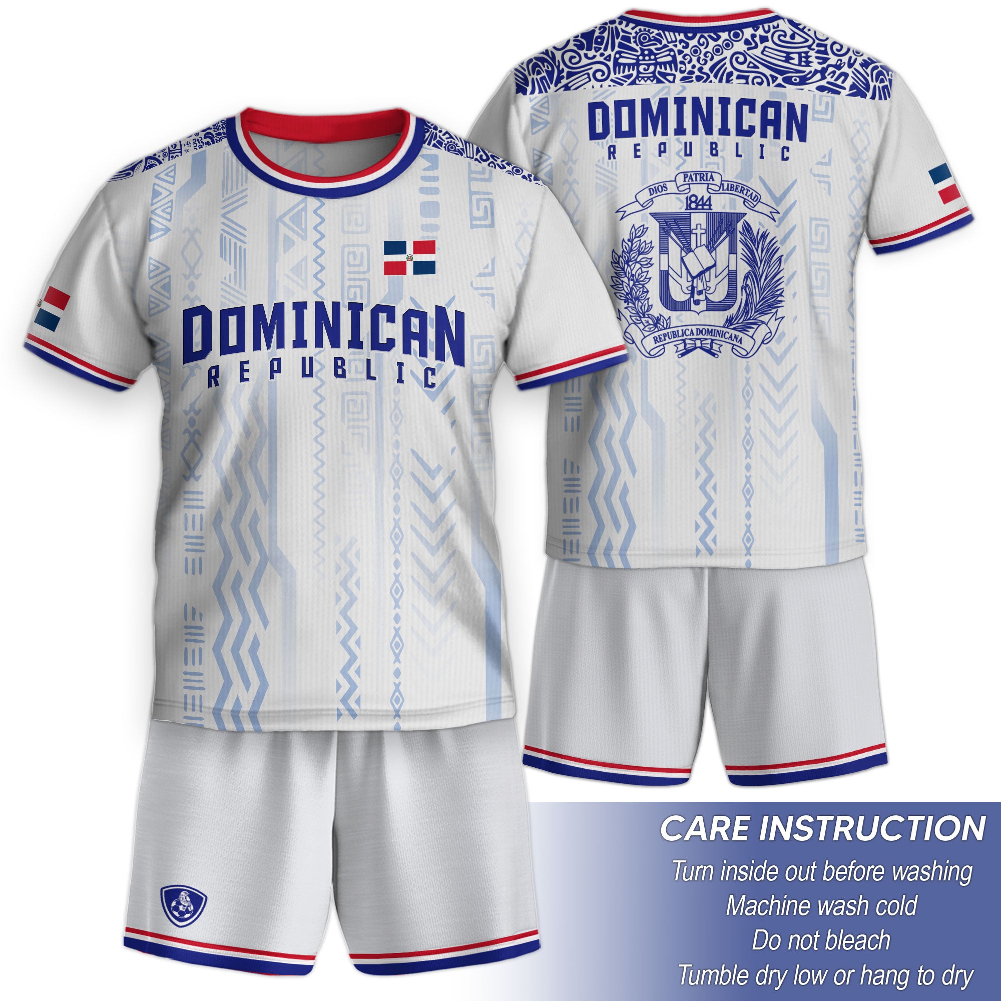 Dominican Republic Kids Youth Heritage White Red Blue Athletic Modern Soccer Jersey